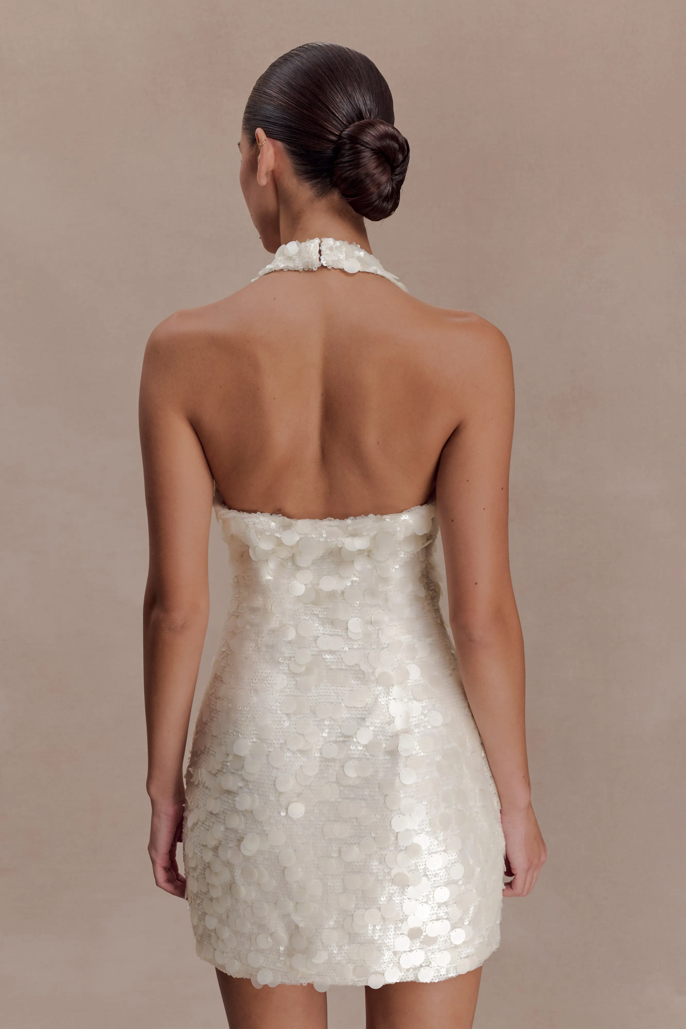 Caralee Sequin Halter Mini Dress - Ivory sold by Meshki product image thumbnail 2