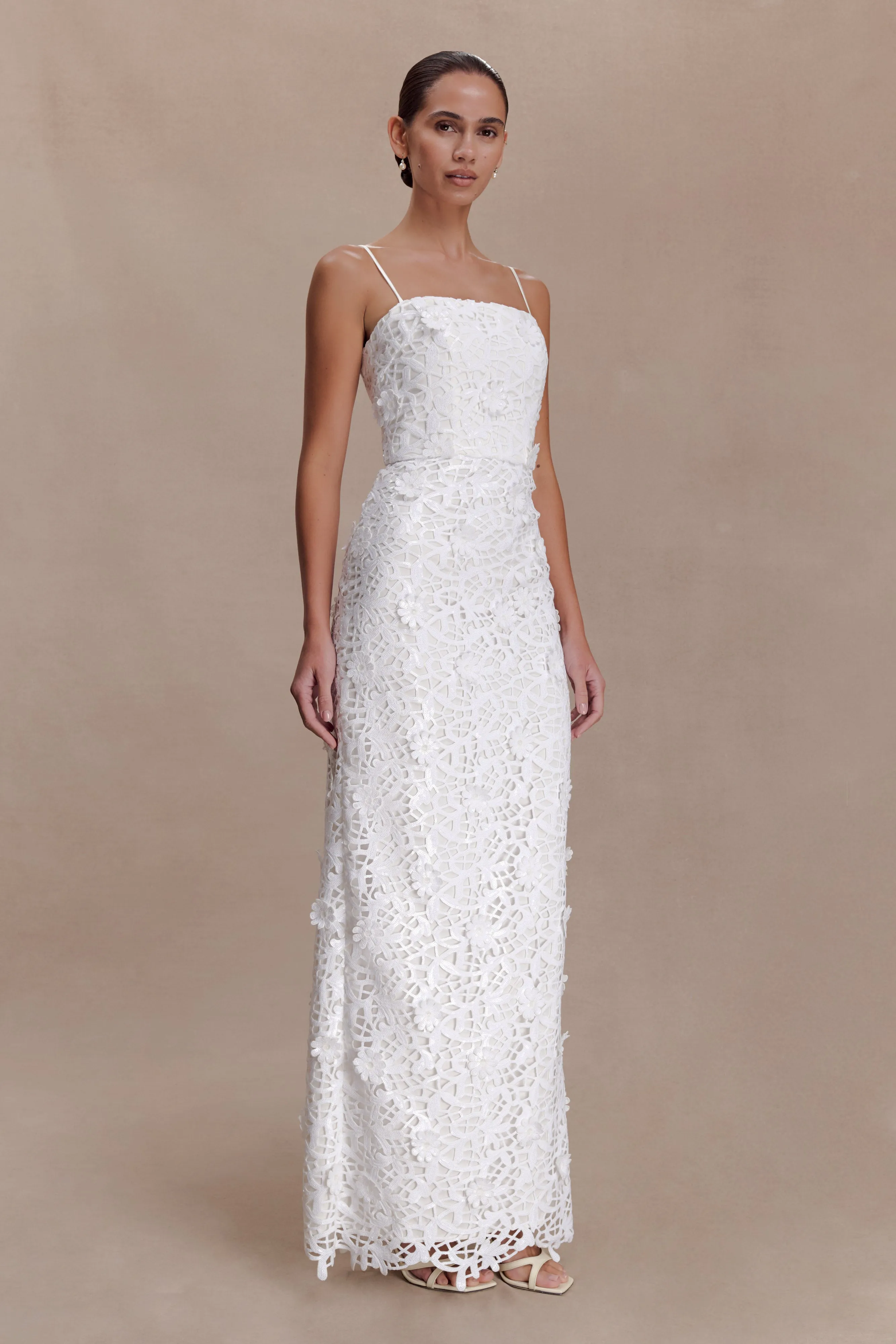 Josefa Sequin Lace Maxi Dress - White sold by Meshki product image thumbnail 4