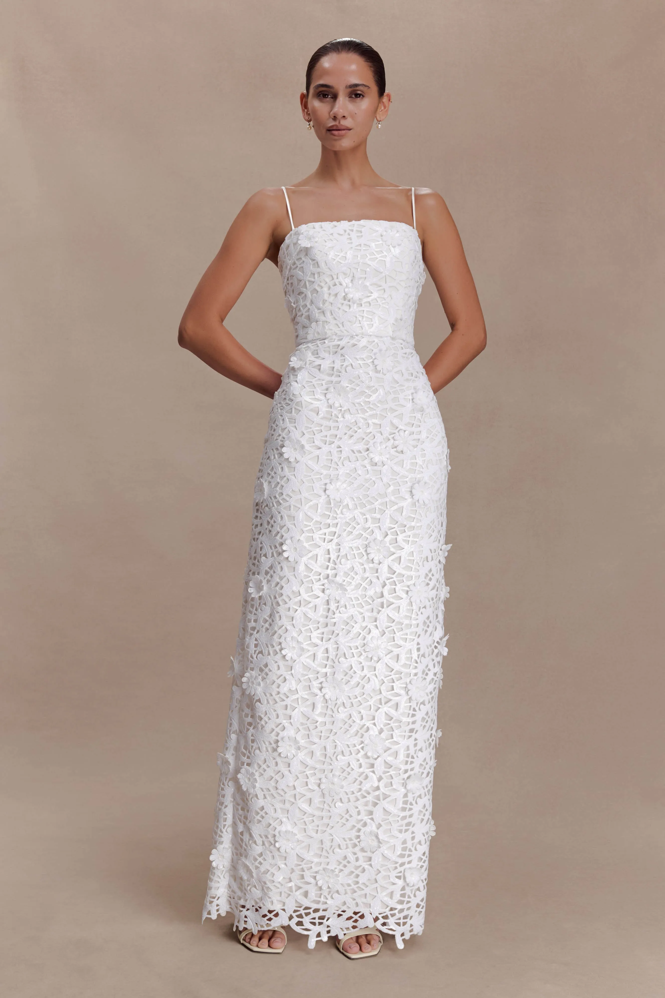 Josefa Sequin Lace Maxi Dress - White sold by Meshki