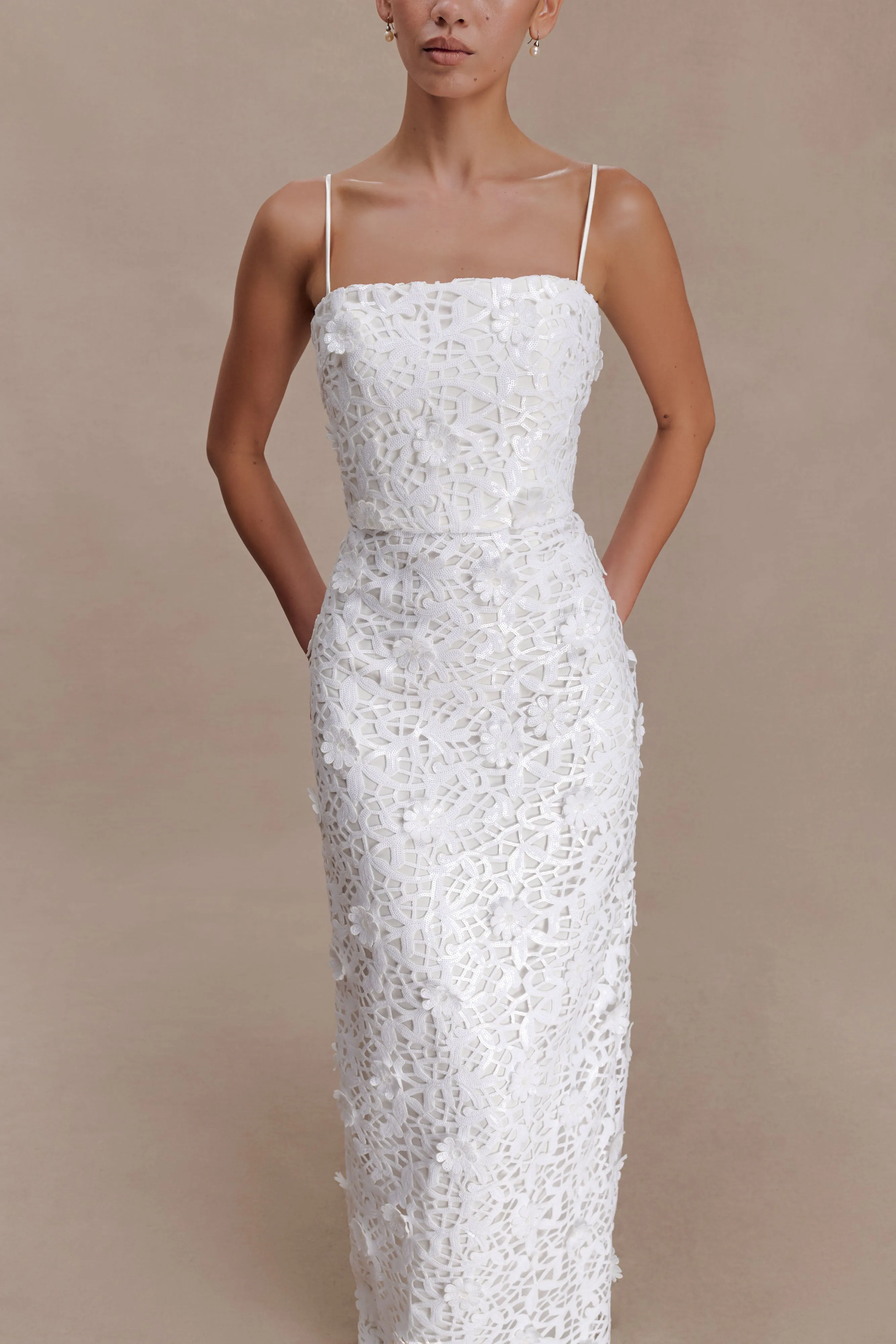 Josefa Sequin Lace Maxi Dress - White sold by Meshki product image thumbnail 3