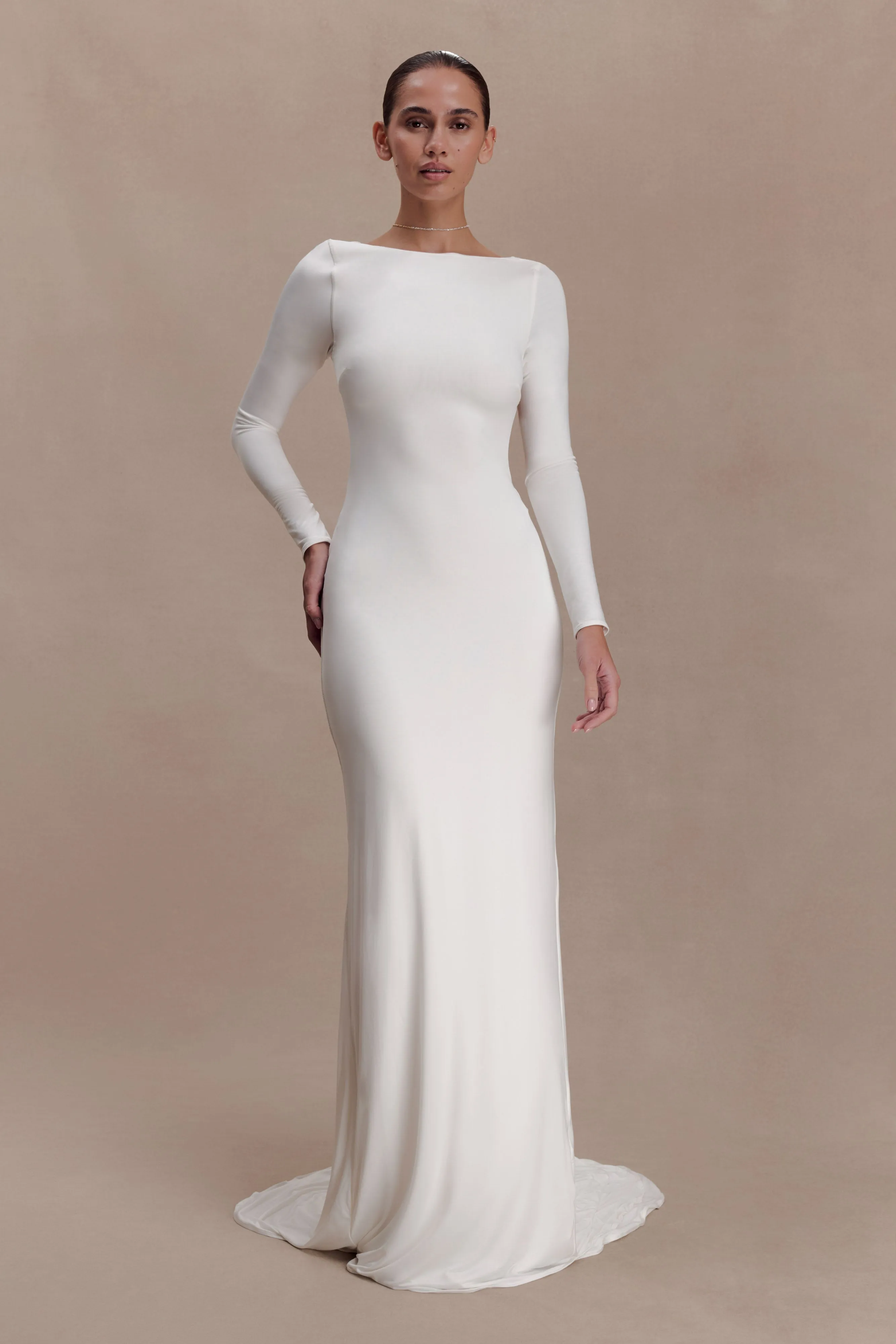 Marlene Slinky Low Back Maxi Dress - White sold by Meshki product image thumbnail 5