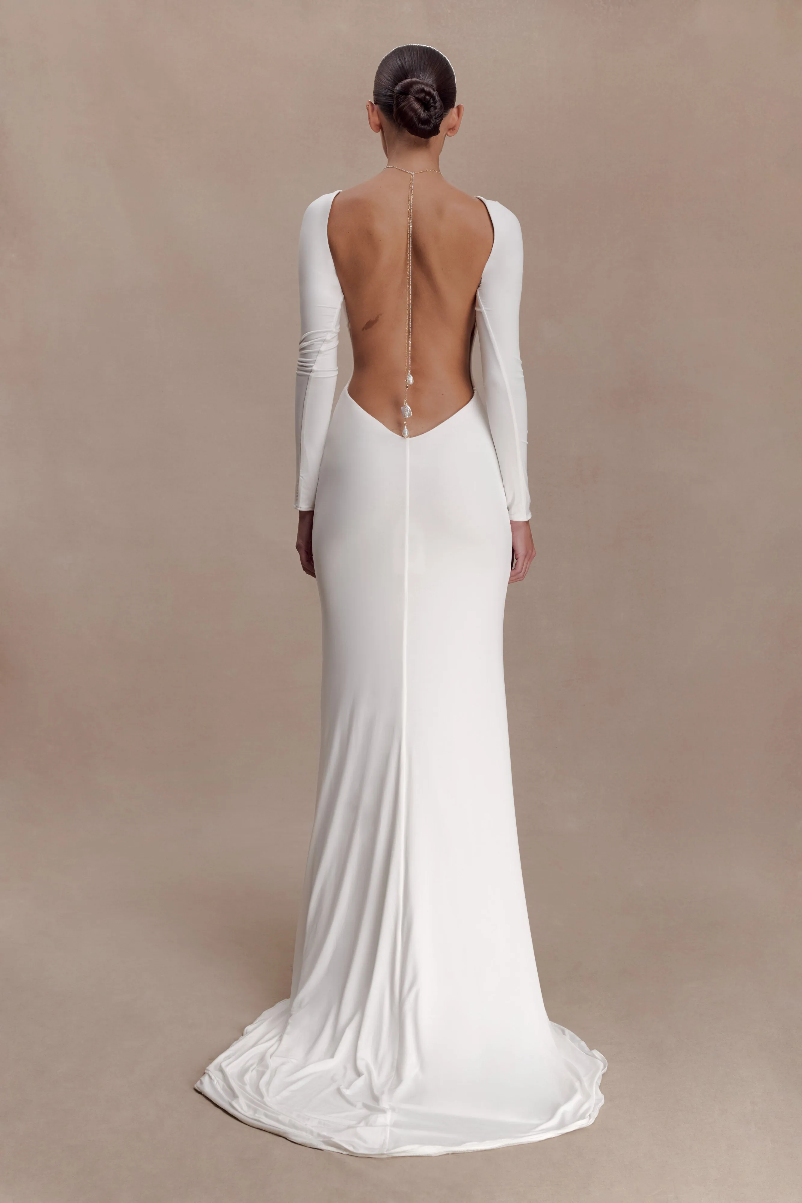 Marlene Slinky Low Back Maxi Dress - White sold by Meshki product image thumbnail 2