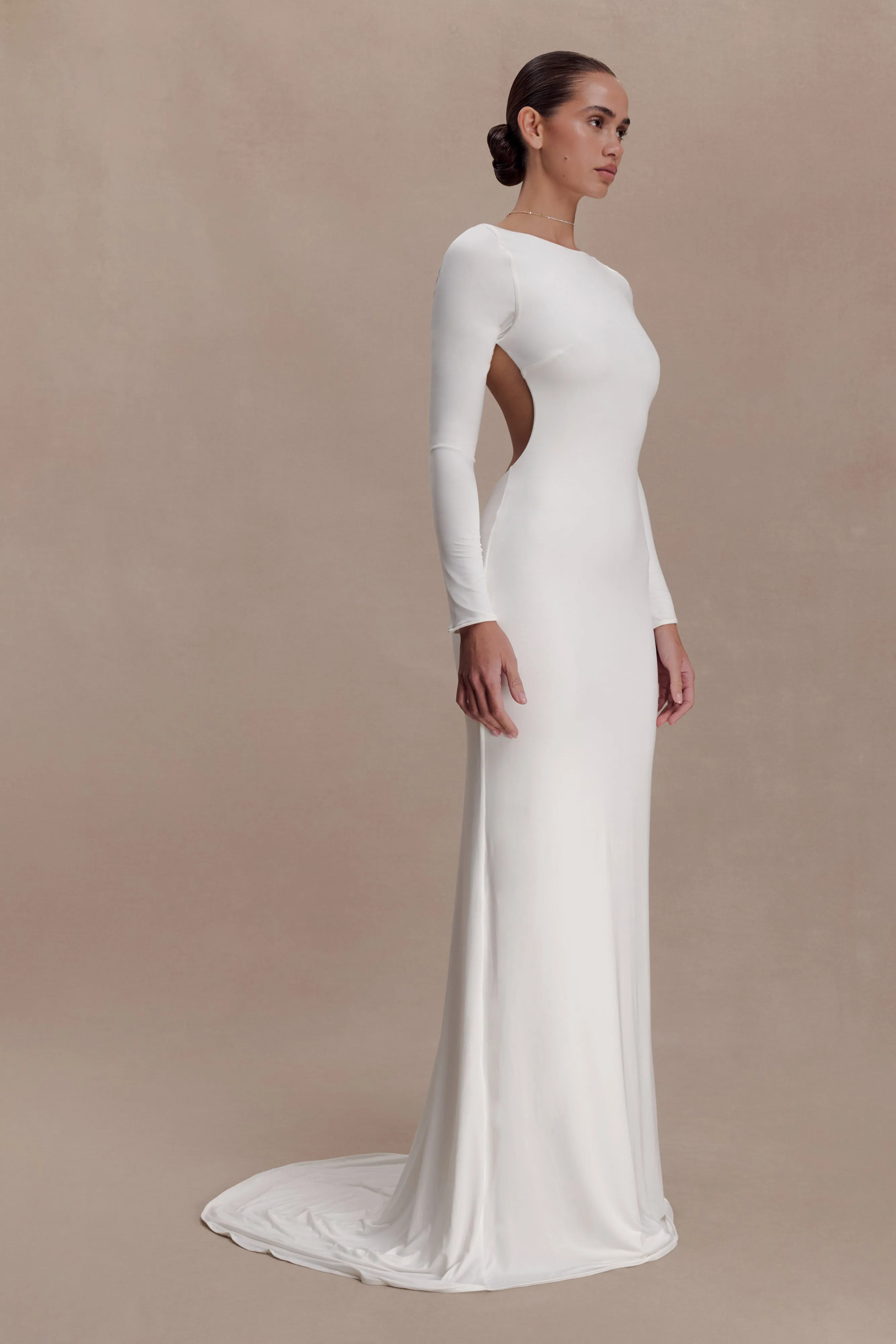 Marlene Slinky Low Back Maxi Dress - White sold by Meshki product image thumbnail 4