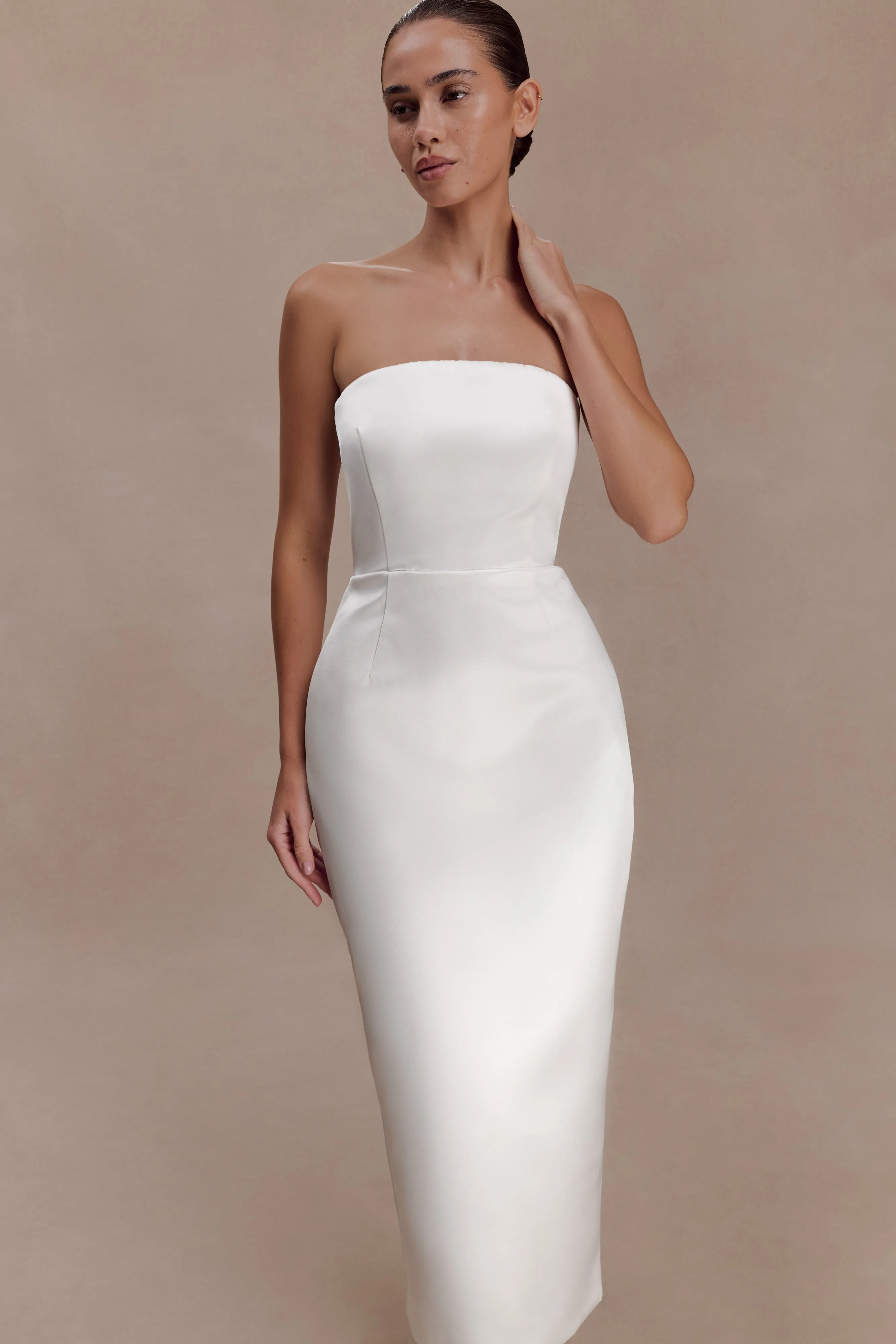 Ophelia Peplum Satin Maxi Dress - Ivory sold by Meshki product image thumbnail 3