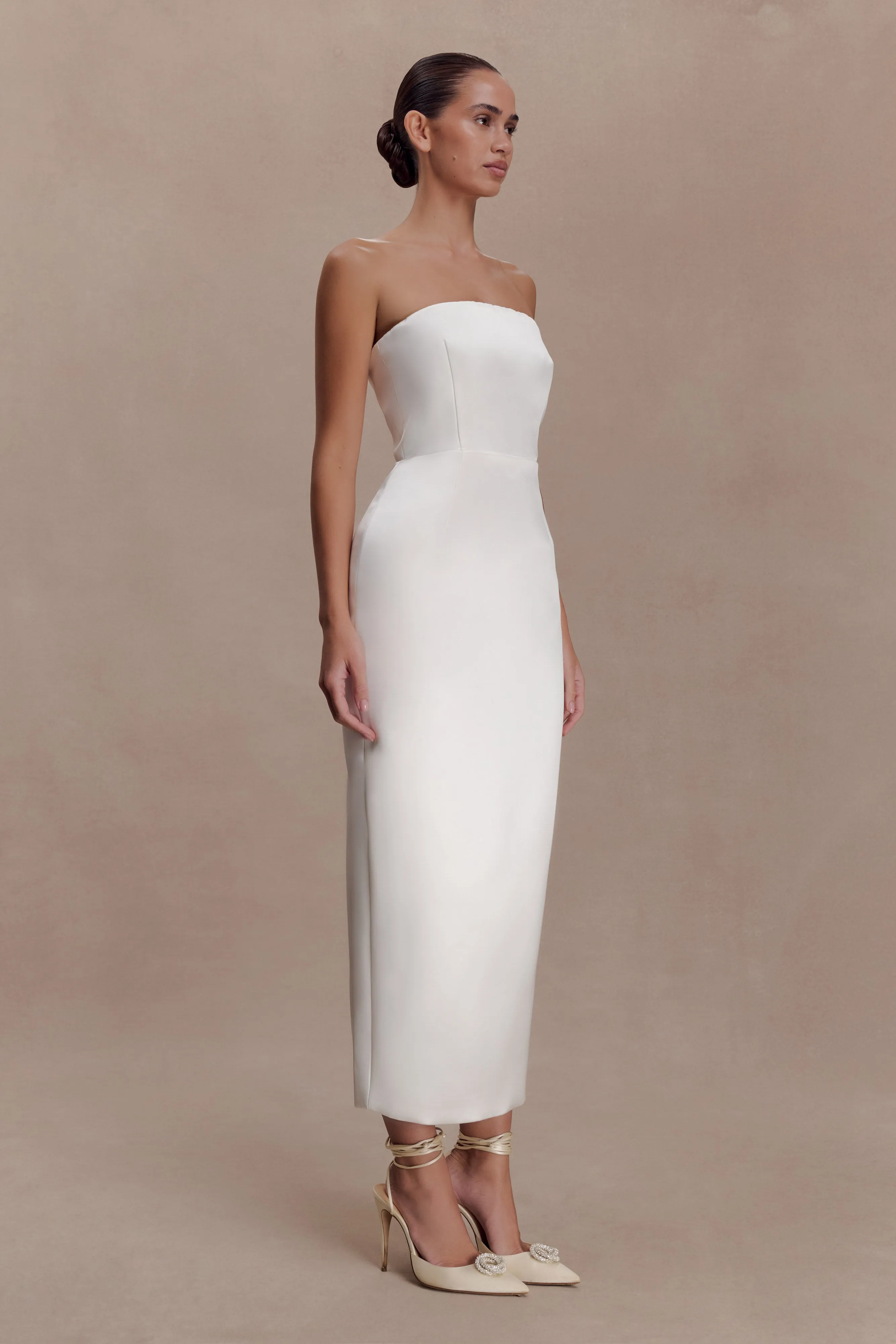 Ophelia Peplum Satin Maxi Dress - Ivory sold by Meshki product image thumbnail 4
