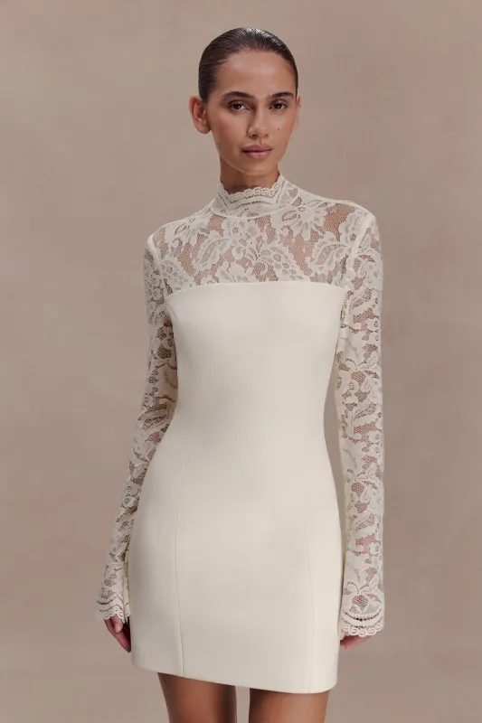 Aurelie Long Sleeve Lace Mini Dress - Ivory sold by Meshki