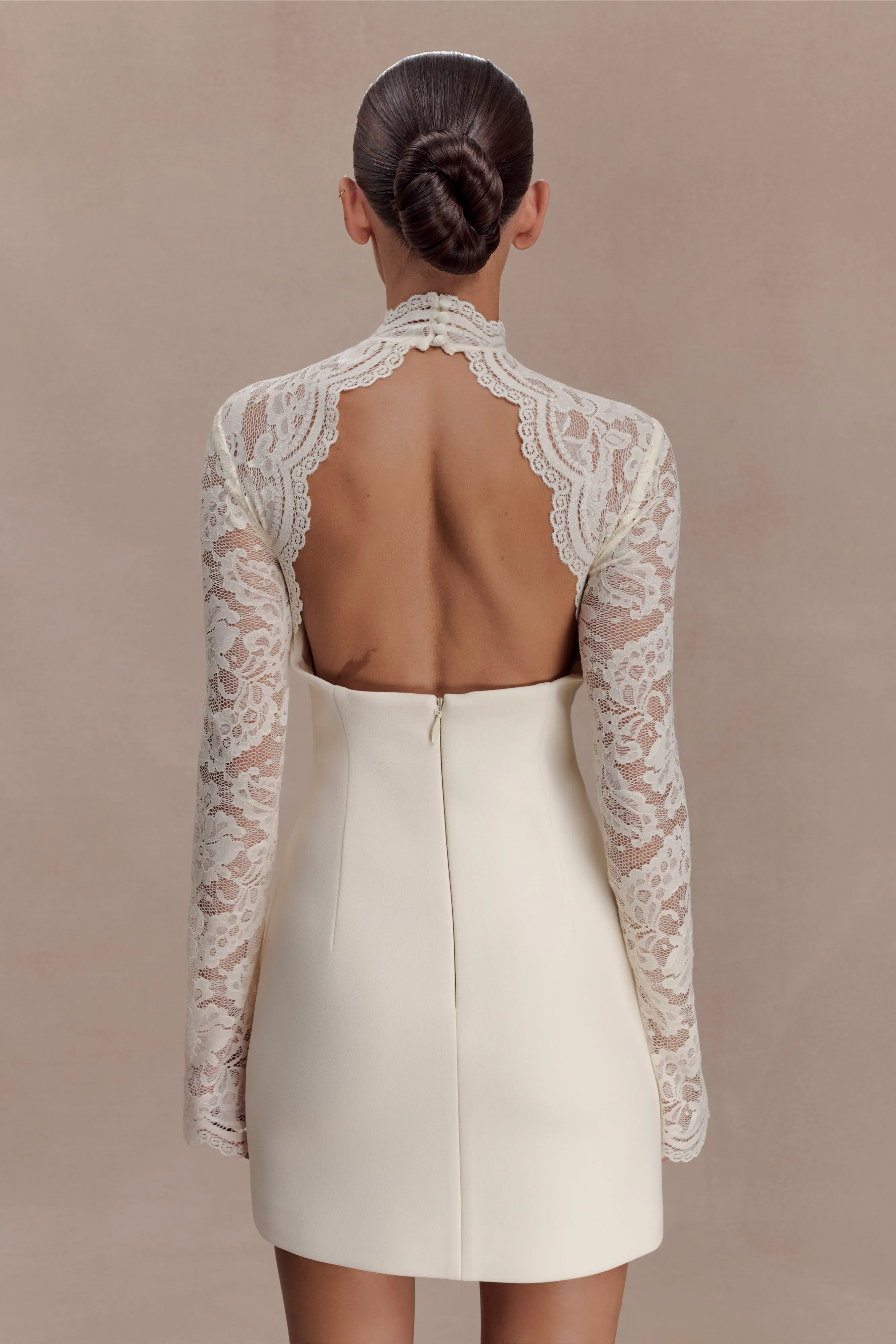 Aurelie Long Sleeve Lace Mini Dress - Ivory sold by Meshki product image thumbnail 2