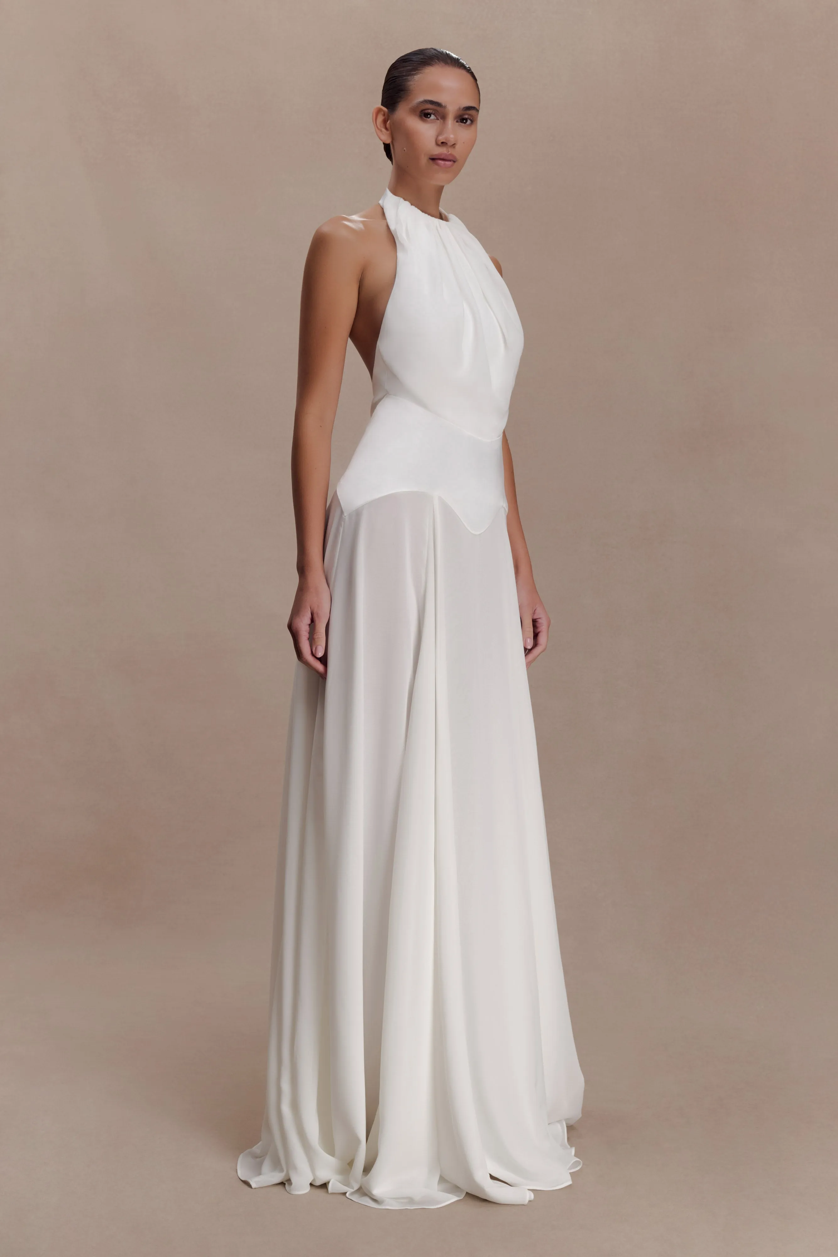 Susan Chiffon Halter Maxi Dress - Ivory sold by Meshki product image thumbnail 4