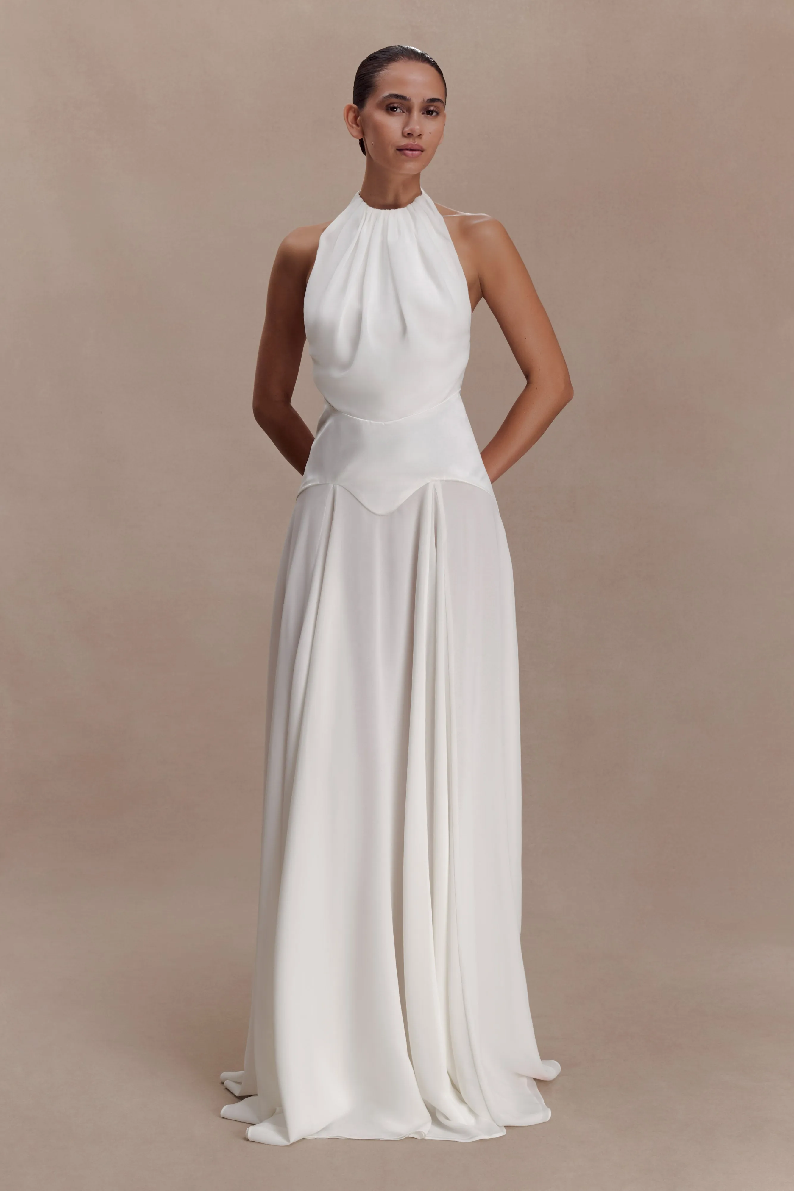 Susan Chiffon Halter Maxi Dress - Ivory sold by Meshki product image thumbnail 5