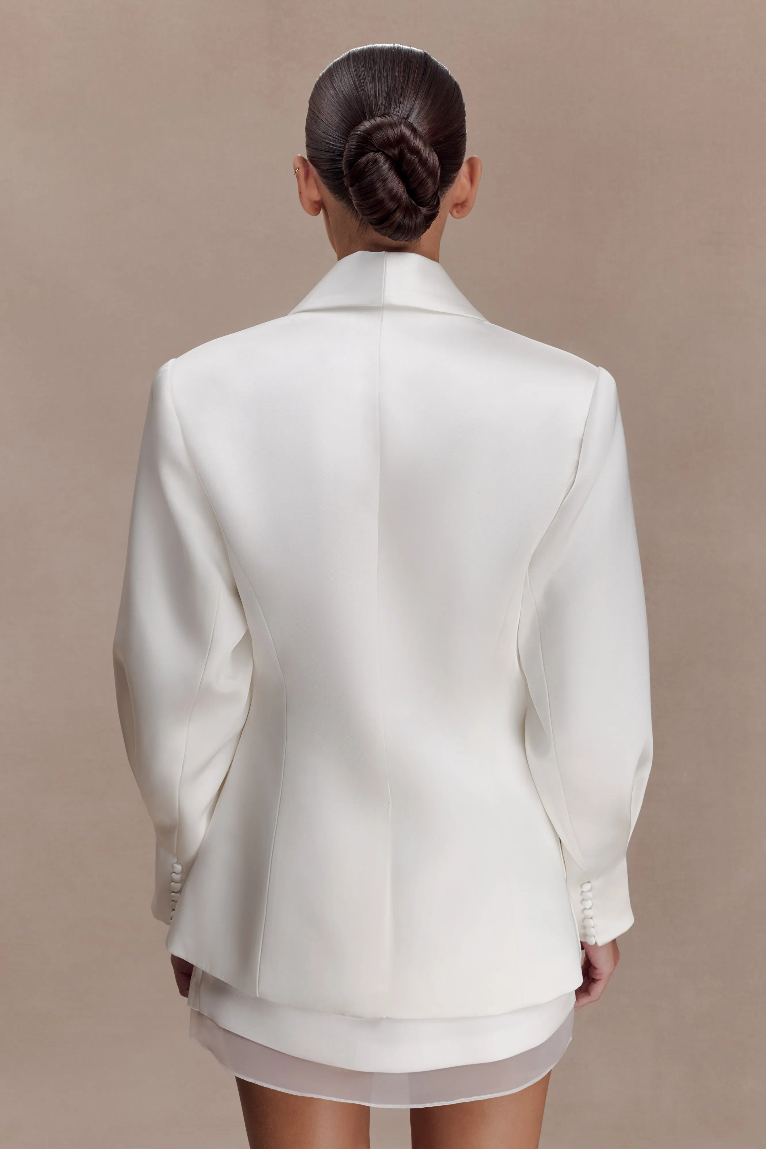 Kylie Oversized Satin Blazer - Ivory sold by Meshki product image thumbnail 2