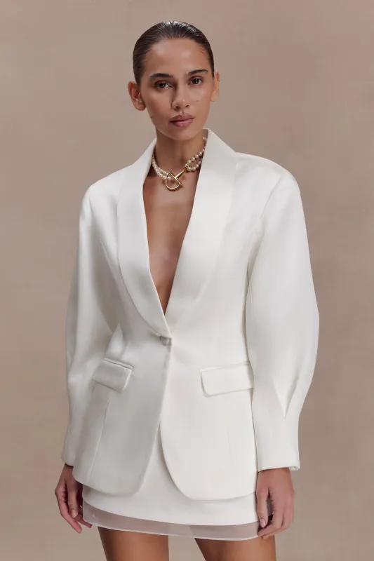 Kylie Oversized Satin Blazer - Ivory made by Meshki