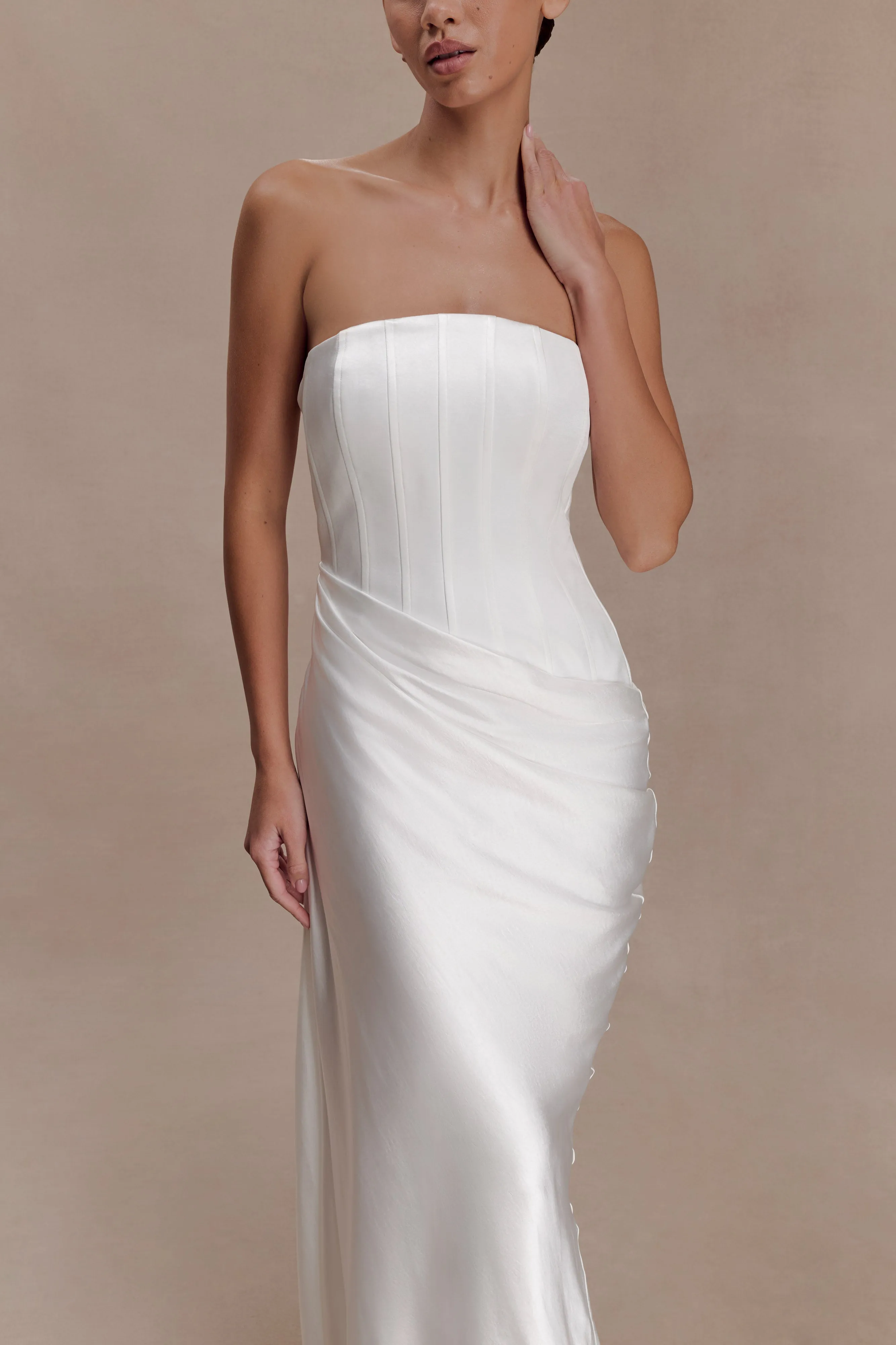 Grace Strapless Draped Waist Maxi Dress - Ivory sold by Meshki product image thumbnail 3