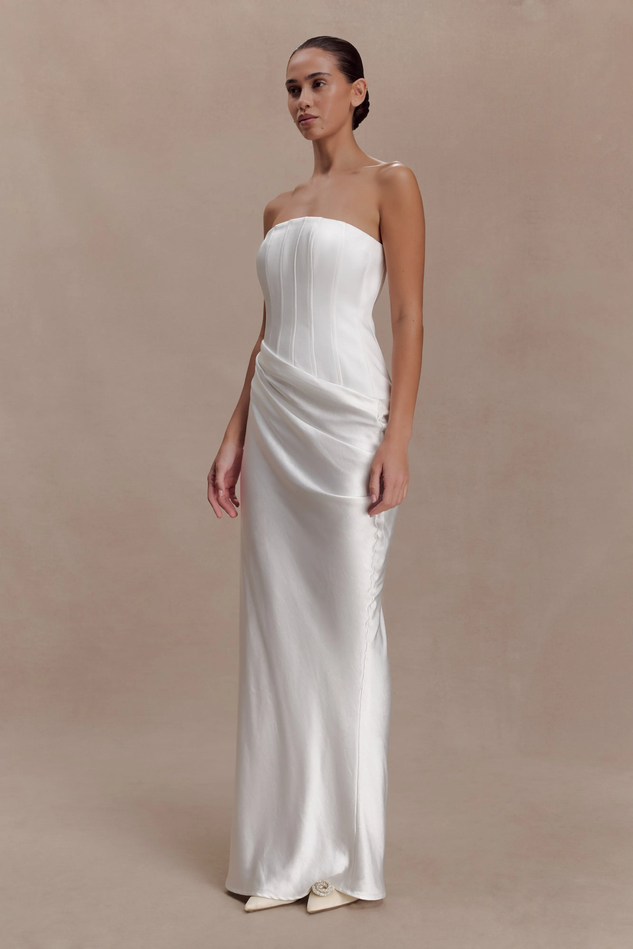 Grace Strapless Draped Waist Maxi Dress - Ivory sold by Meshki product image thumbnail 4