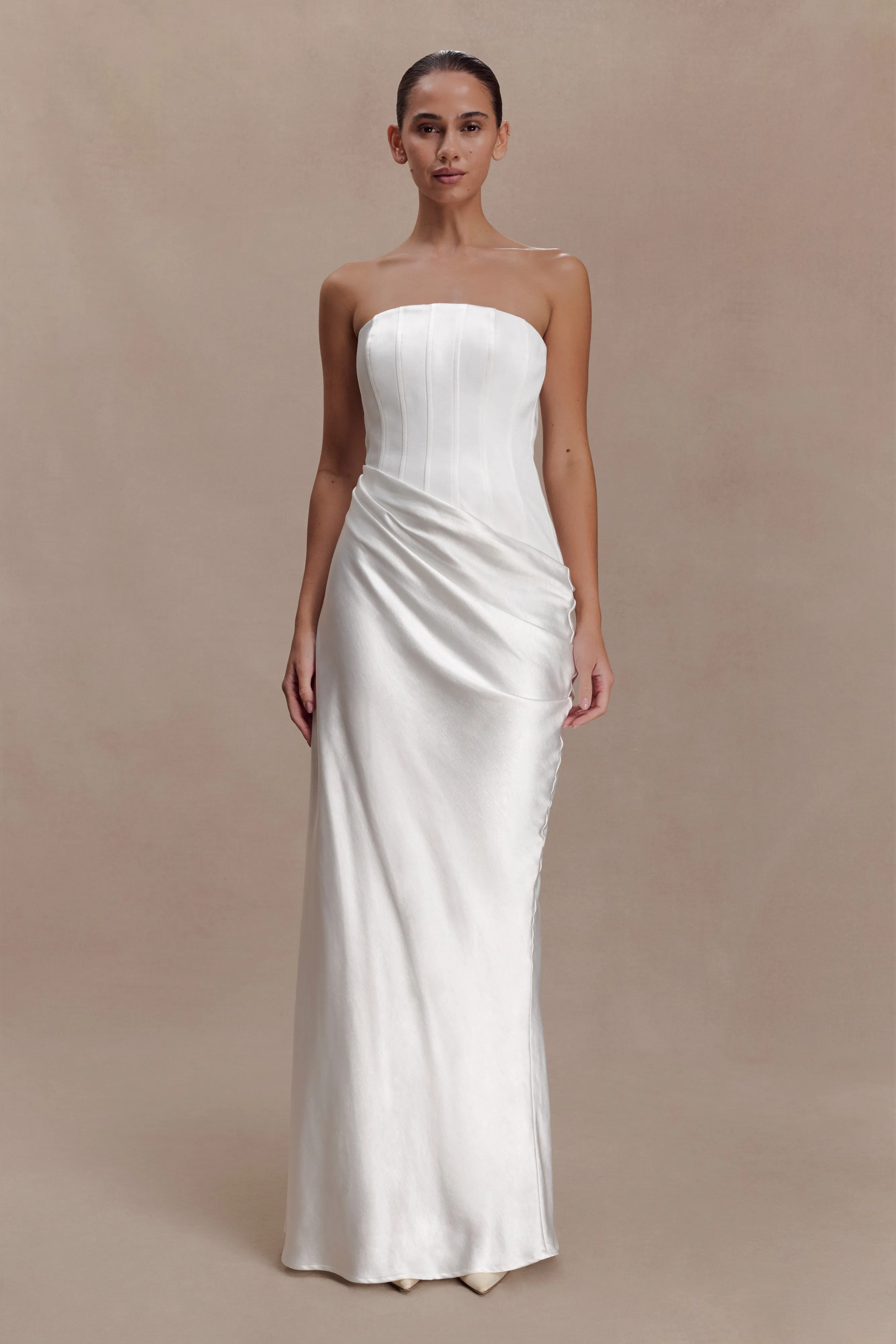 Grace Strapless Draped Waist Maxi Dress - Ivory sold by Meshki