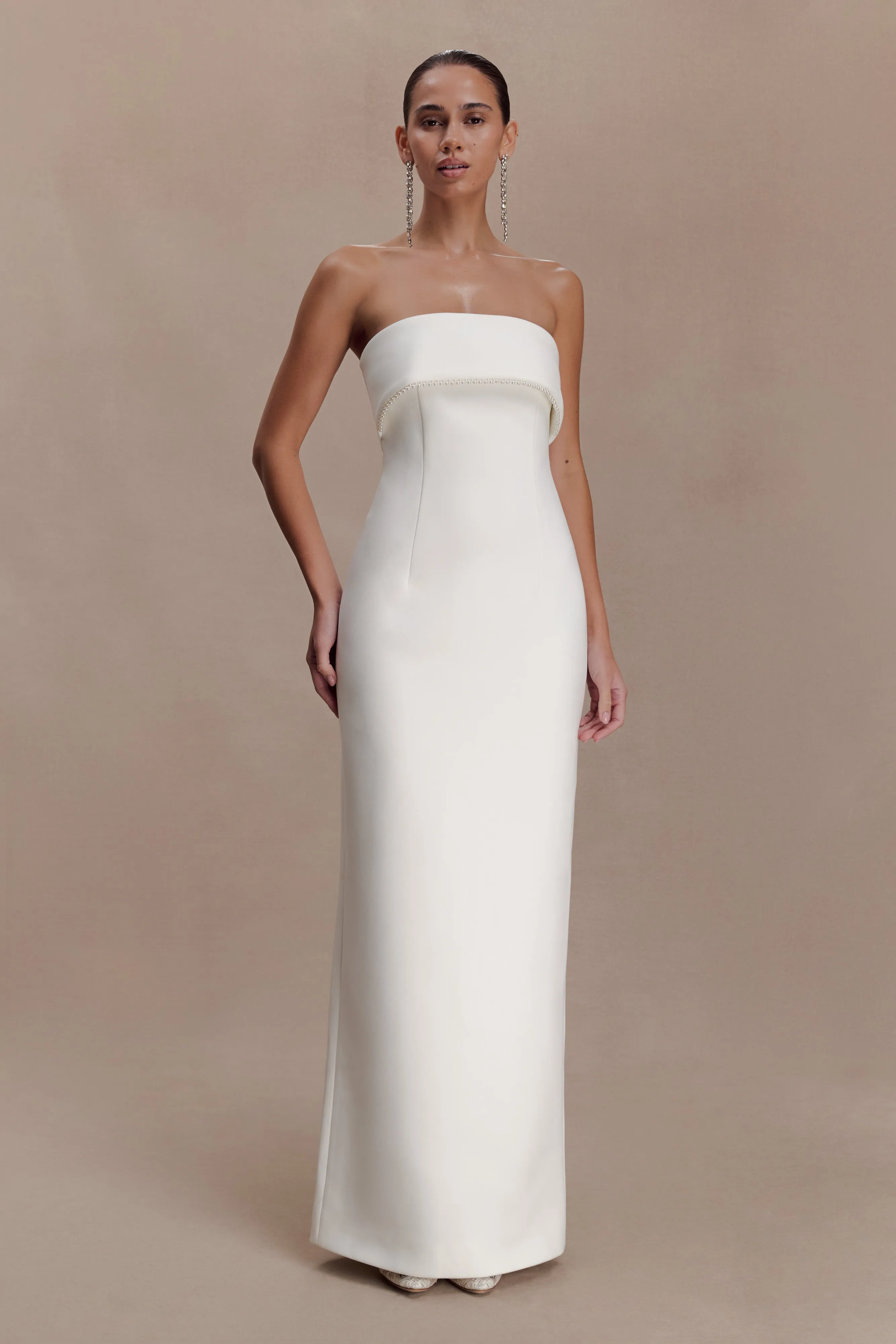 Sloane Strapless Maxi Dress With Pearls - White sold by Meshki product image thumbnail 5