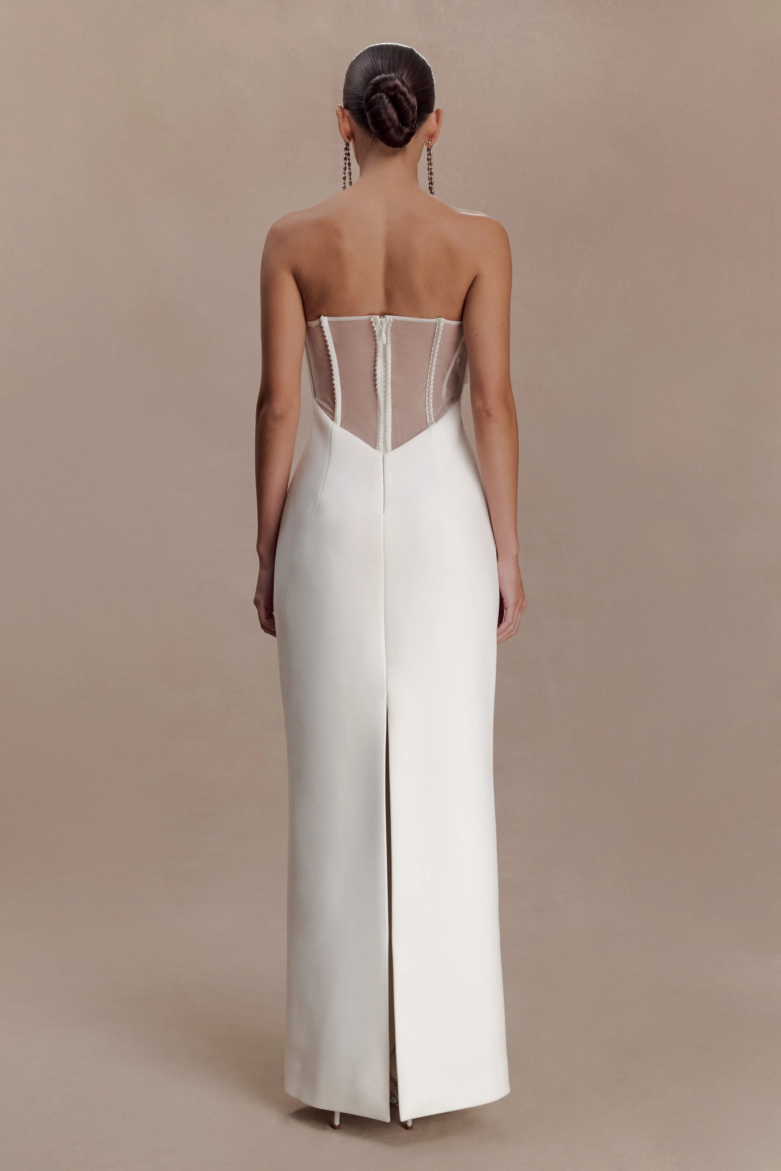 Sloane Strapless Maxi Dress With Pearls - White sold by Meshki product image thumbnail 2