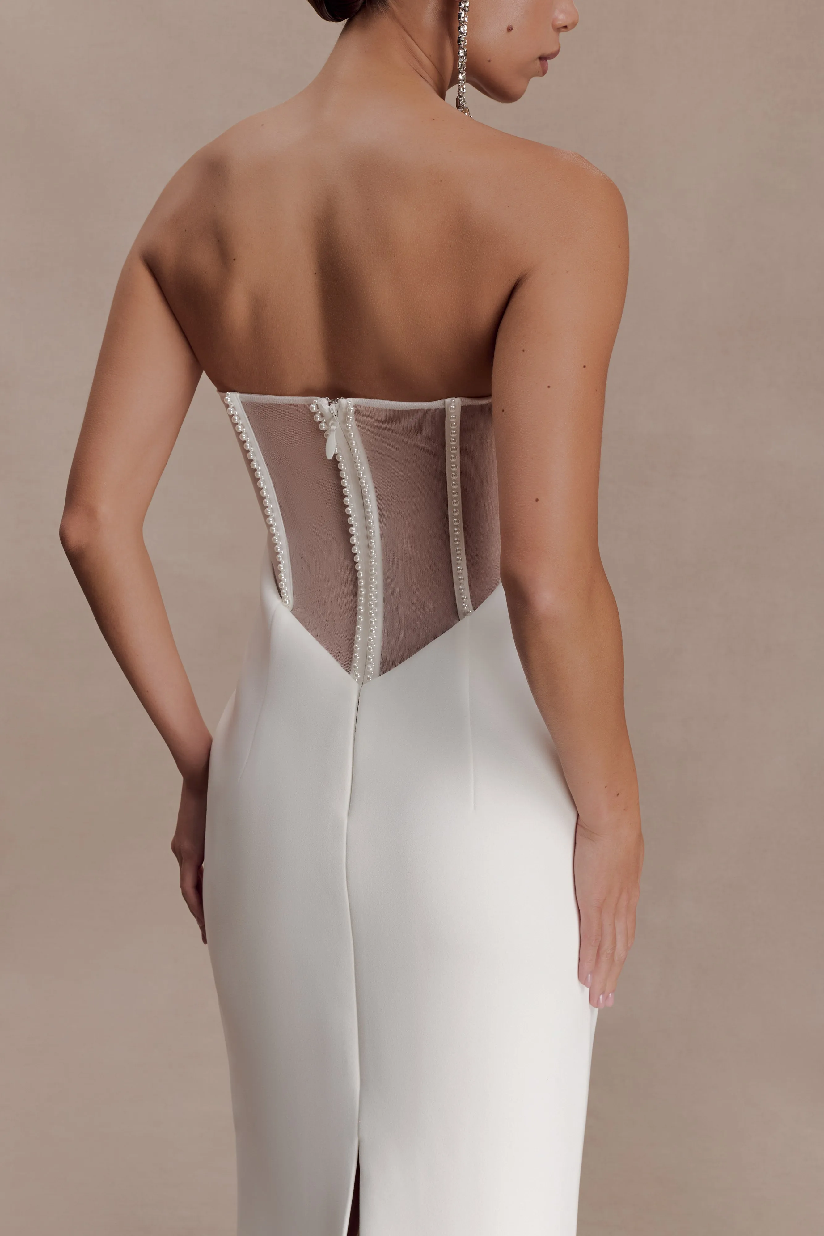 Sloane Strapless Maxi Dress With Pearls - White sold by Meshki product image thumbnail 3