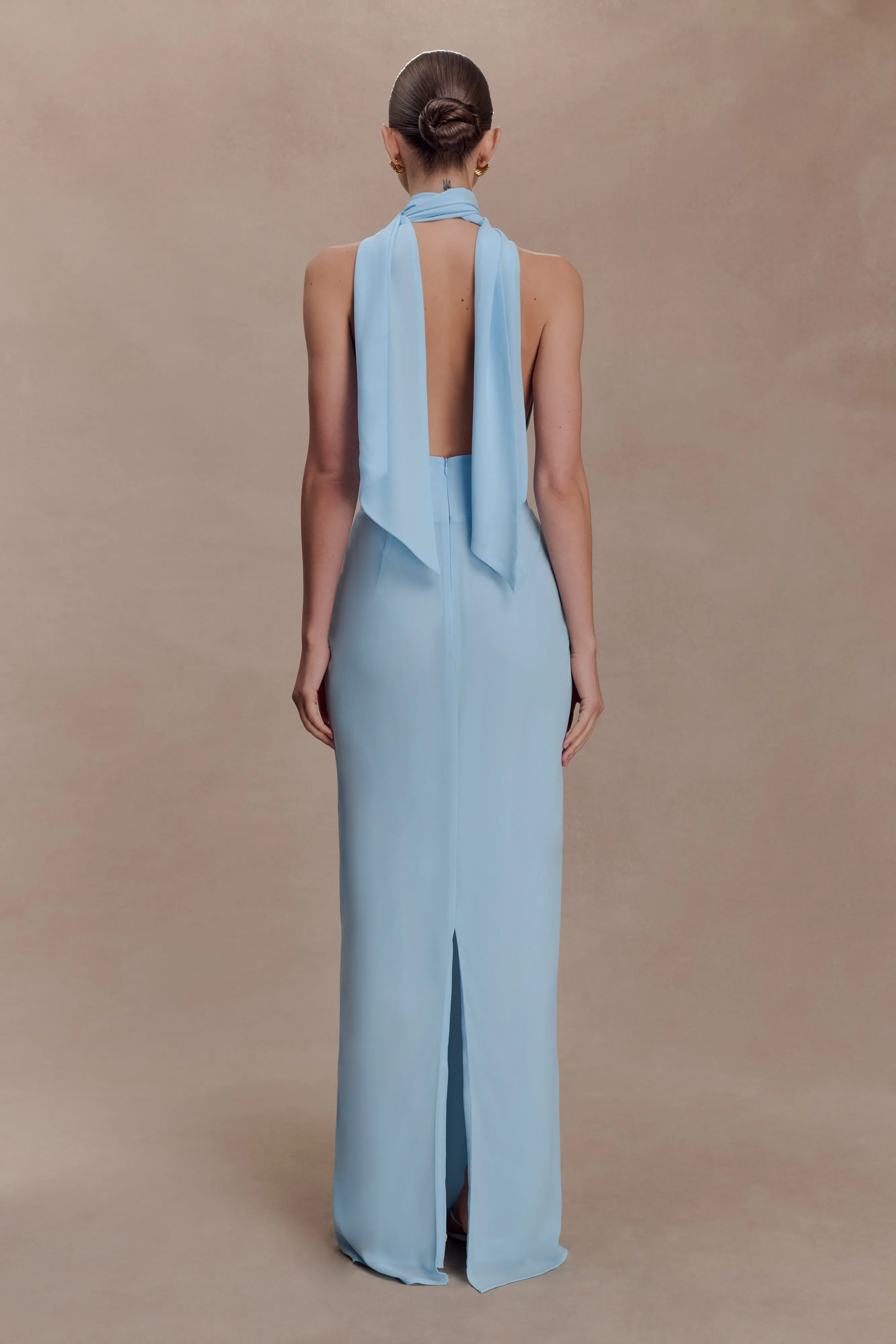 Nadine Halter Chiffon Maxi Dress - Blue sold by Meshki product image thumbnail 5