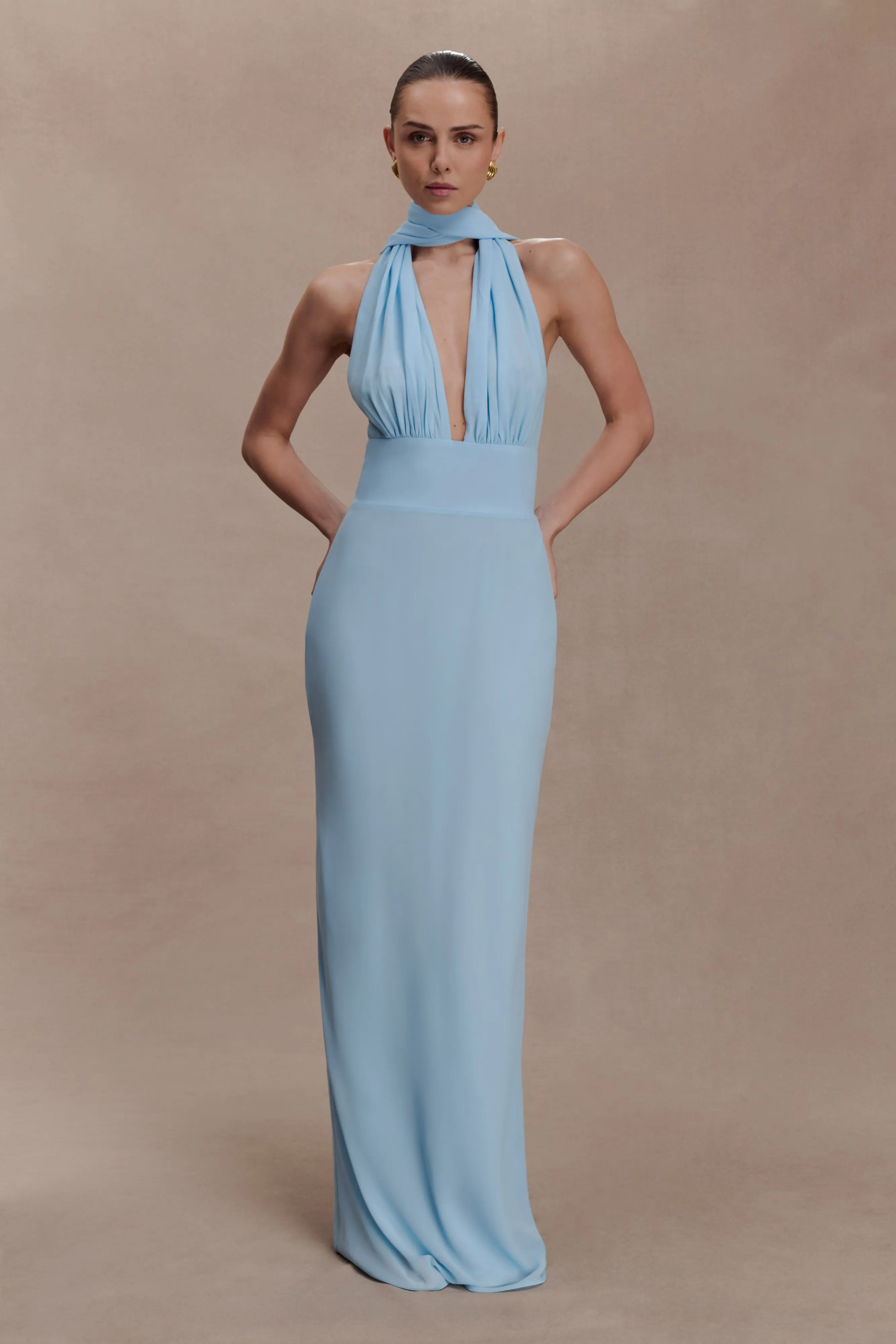 Nadine Halter Chiffon Maxi Dress - Blue sold by Meshki product image thumbnail 4