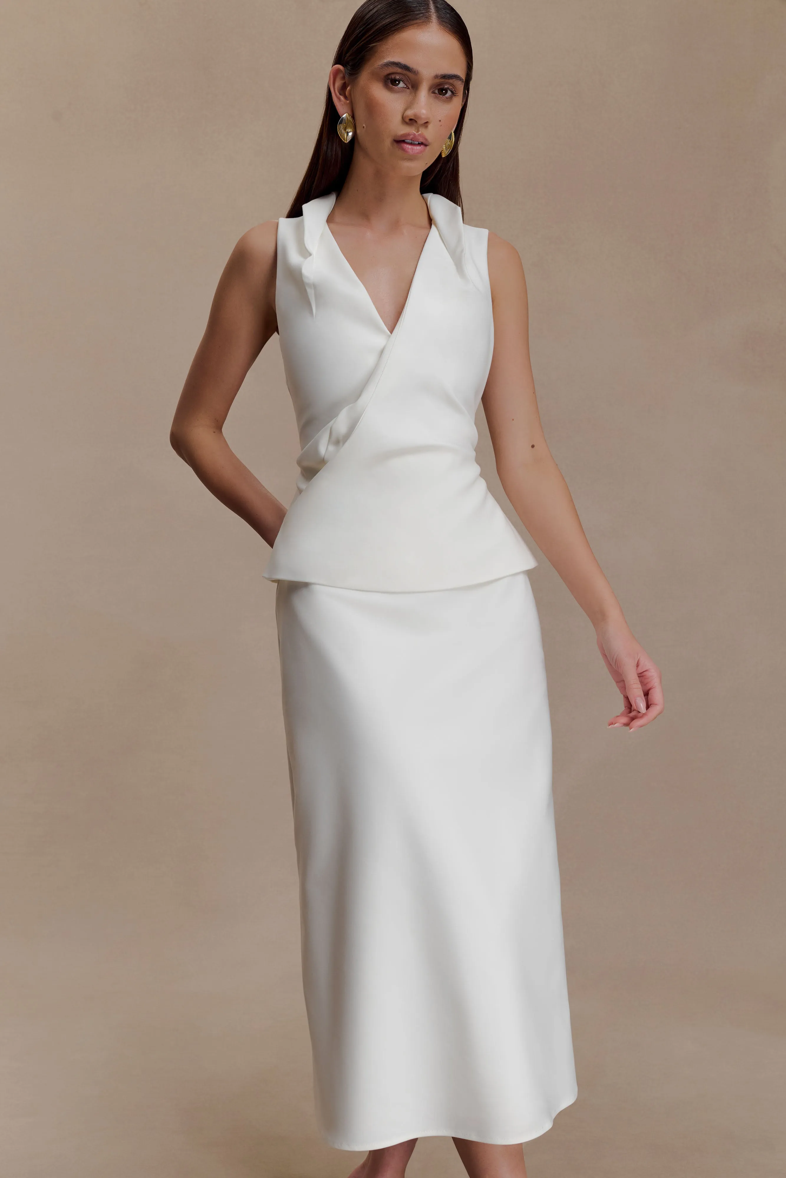 Yanina Cotton Halter Midi Dress - White sold by Meshki product image thumbnail 3