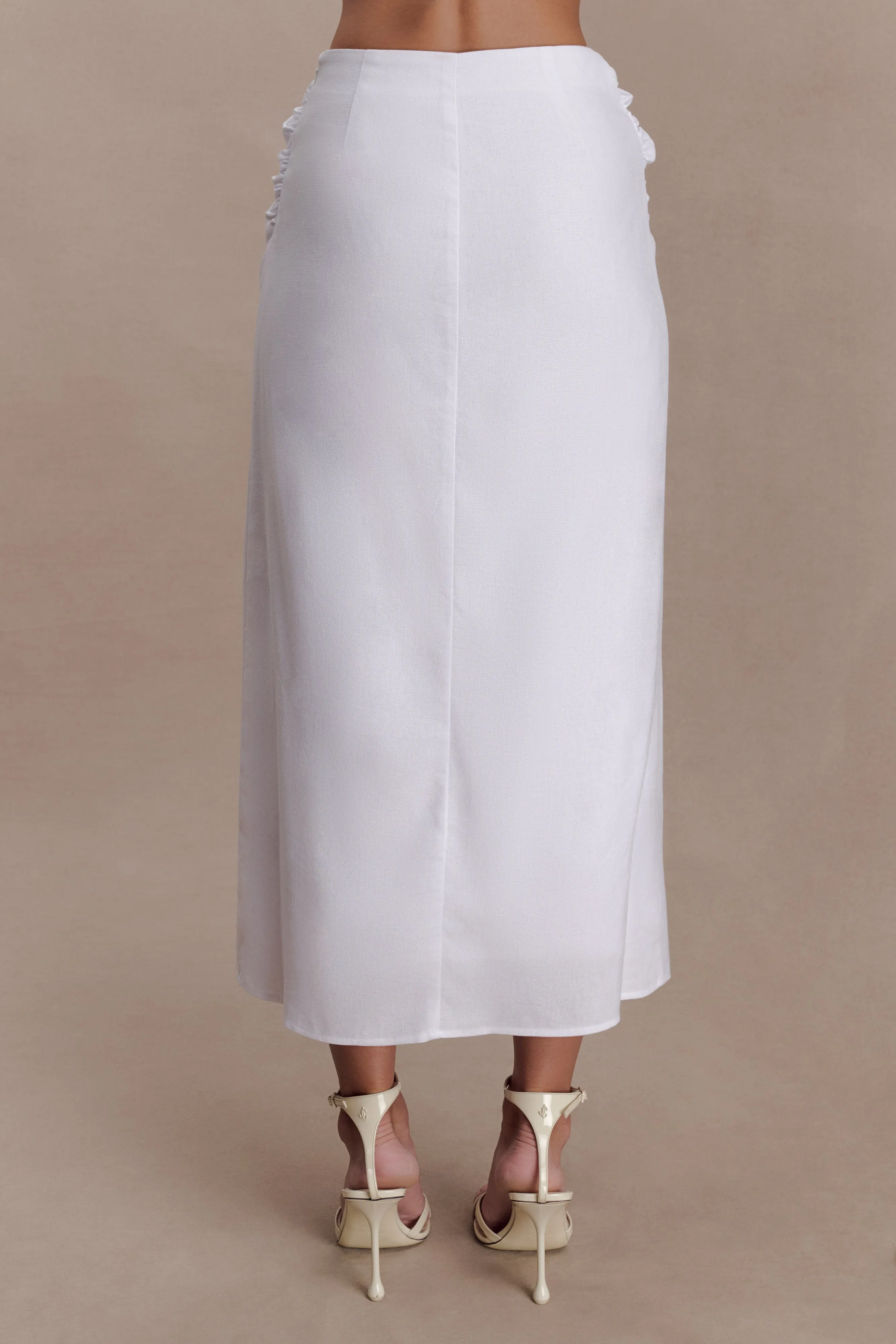 Talia Draped Linen Midi Skirt - White sold by Meshki product image thumbnail 5