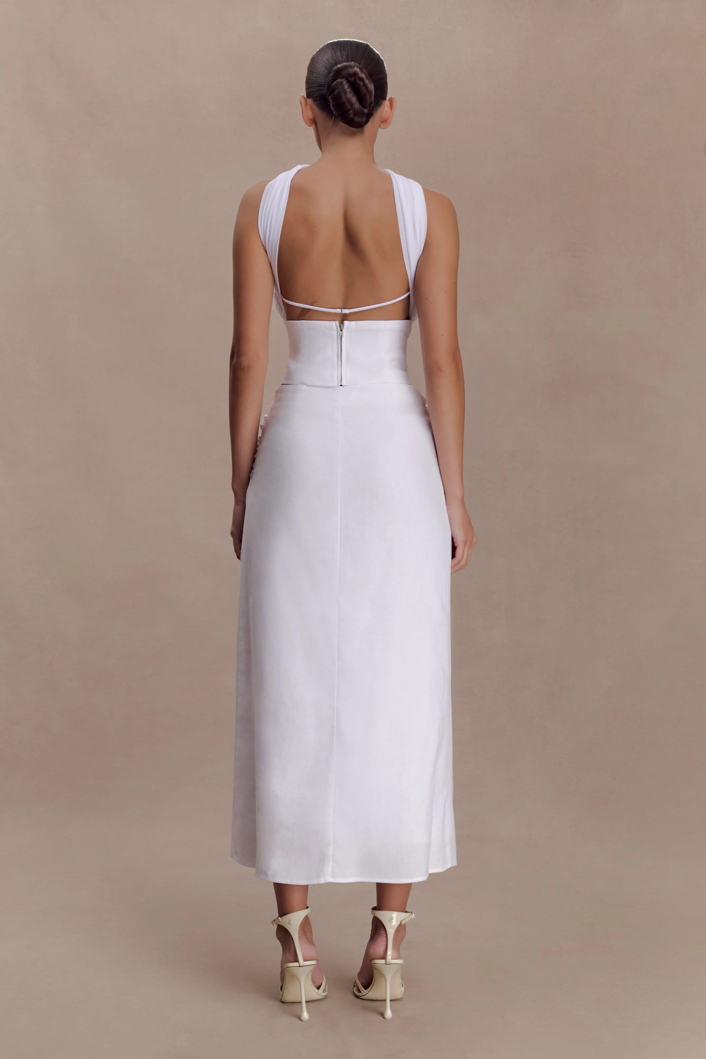 Talia Draped Linen Midi Skirt - White sold by Meshki product image thumbnail 2