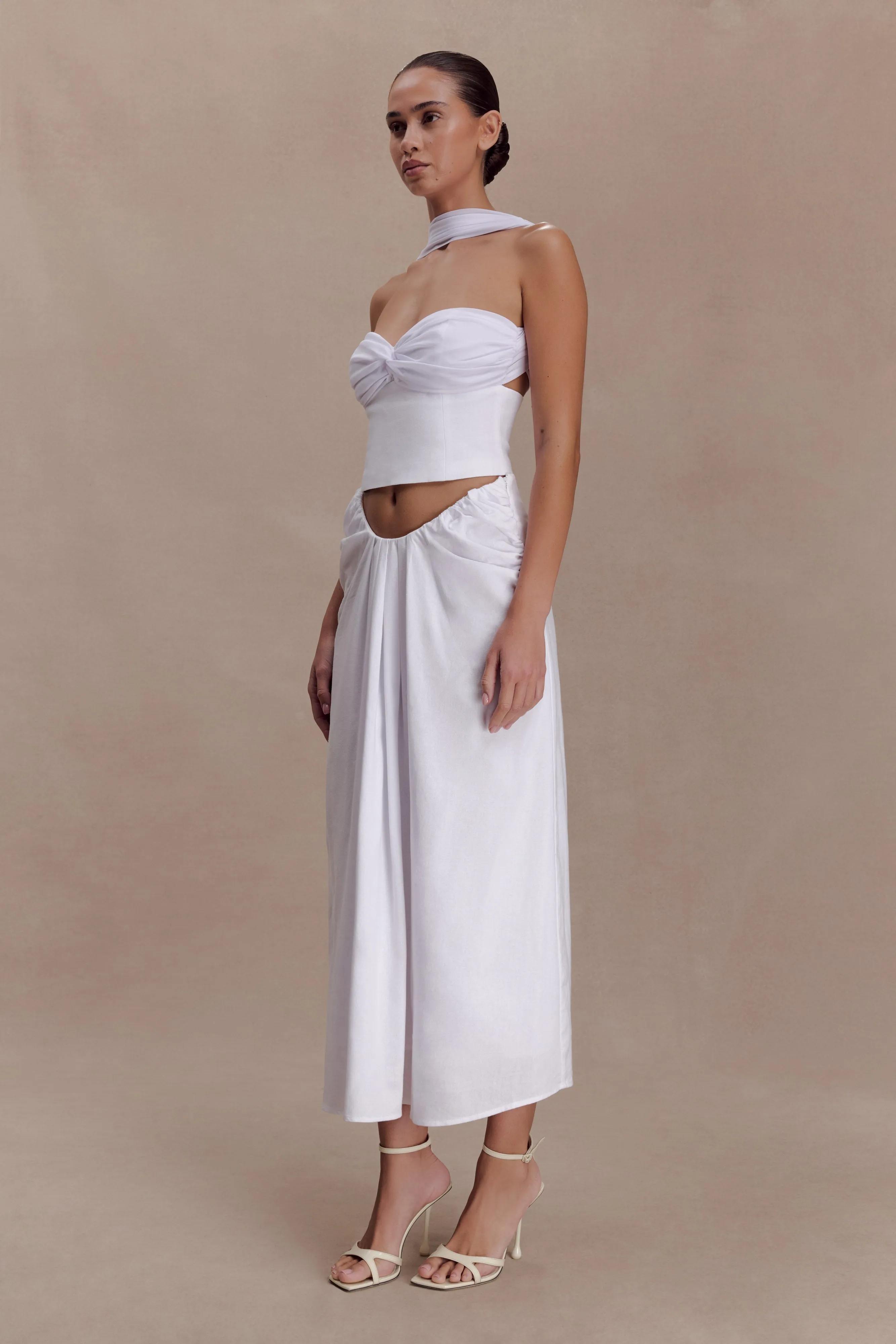 Talia Chiffon And Linen Halter Top - White sold by Meshki product image thumbnail 4