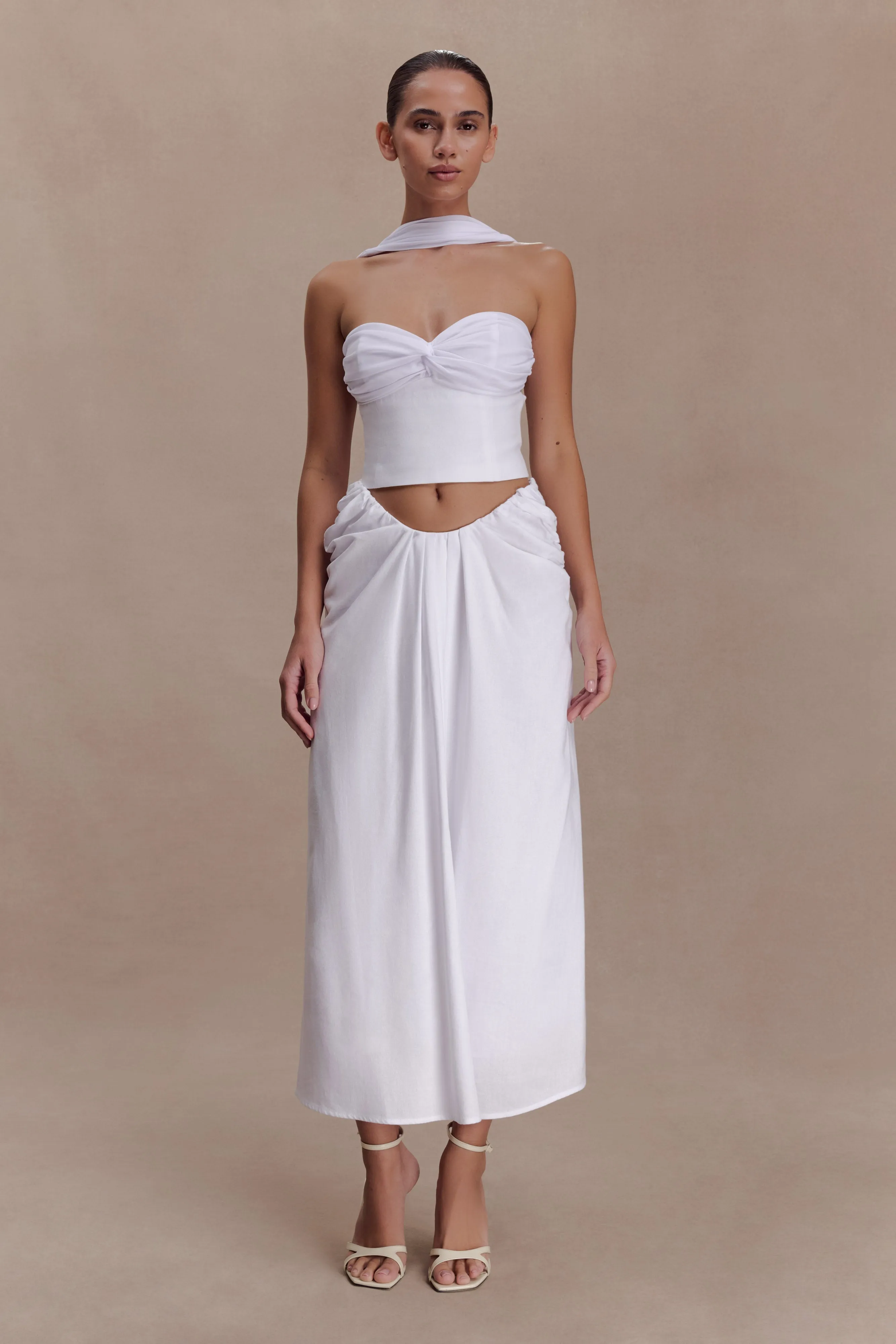 Talia Chiffon And Linen Halter Top - White sold by Meshki product image thumbnail 5
