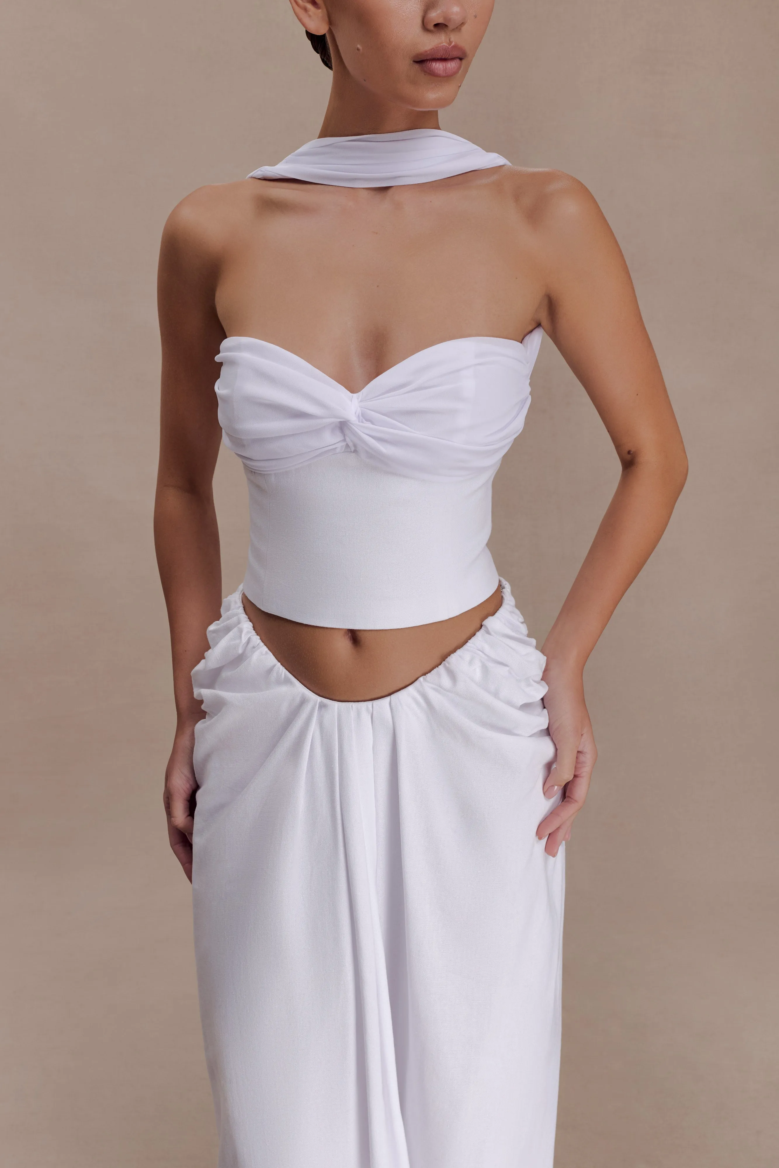 Talia Chiffon And Linen Halter Top - White sold by Meshki product image thumbnail 3