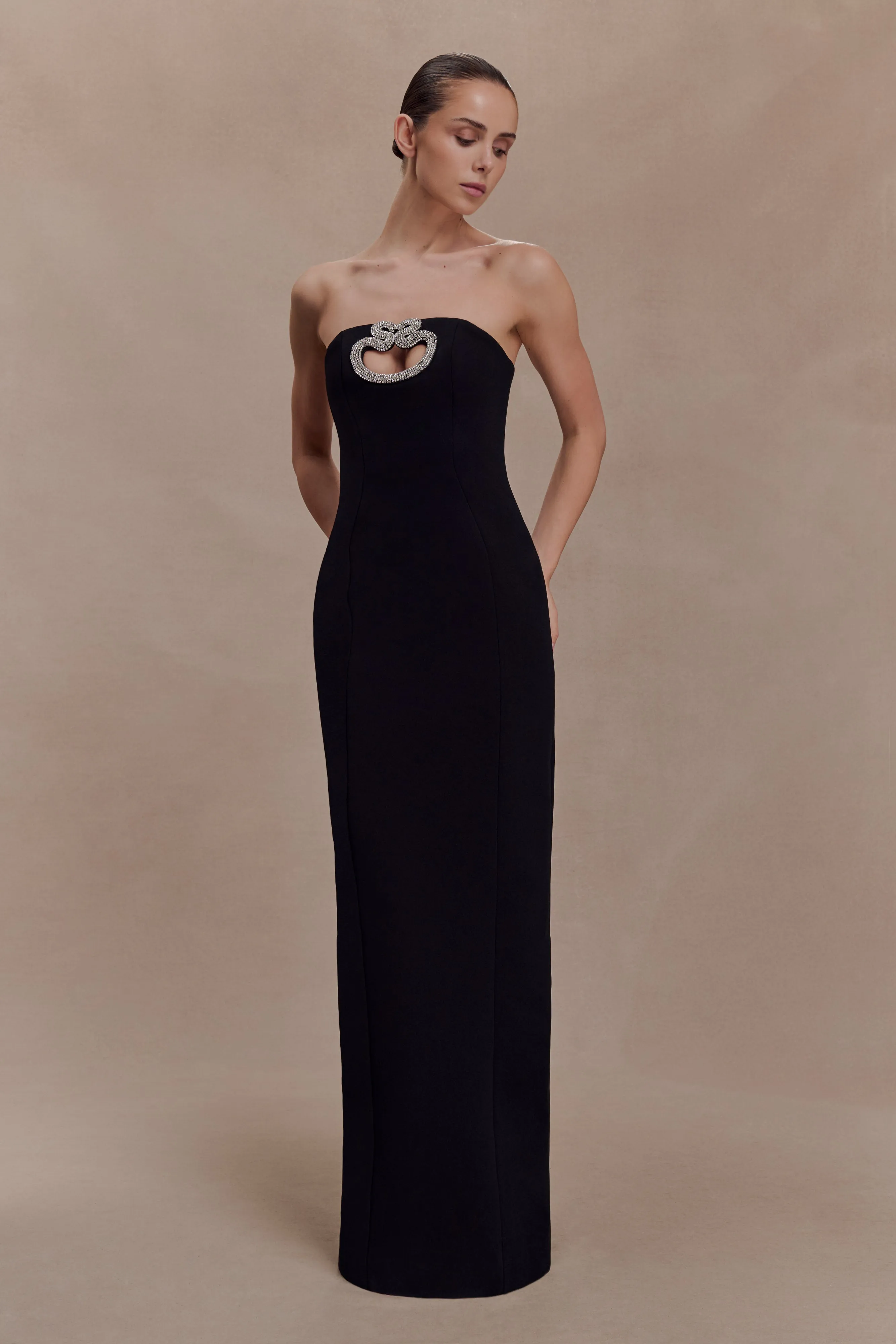 Hilda Embellished Strapless Maxi Dress - Black sold by Meshki product image thumbnail 4