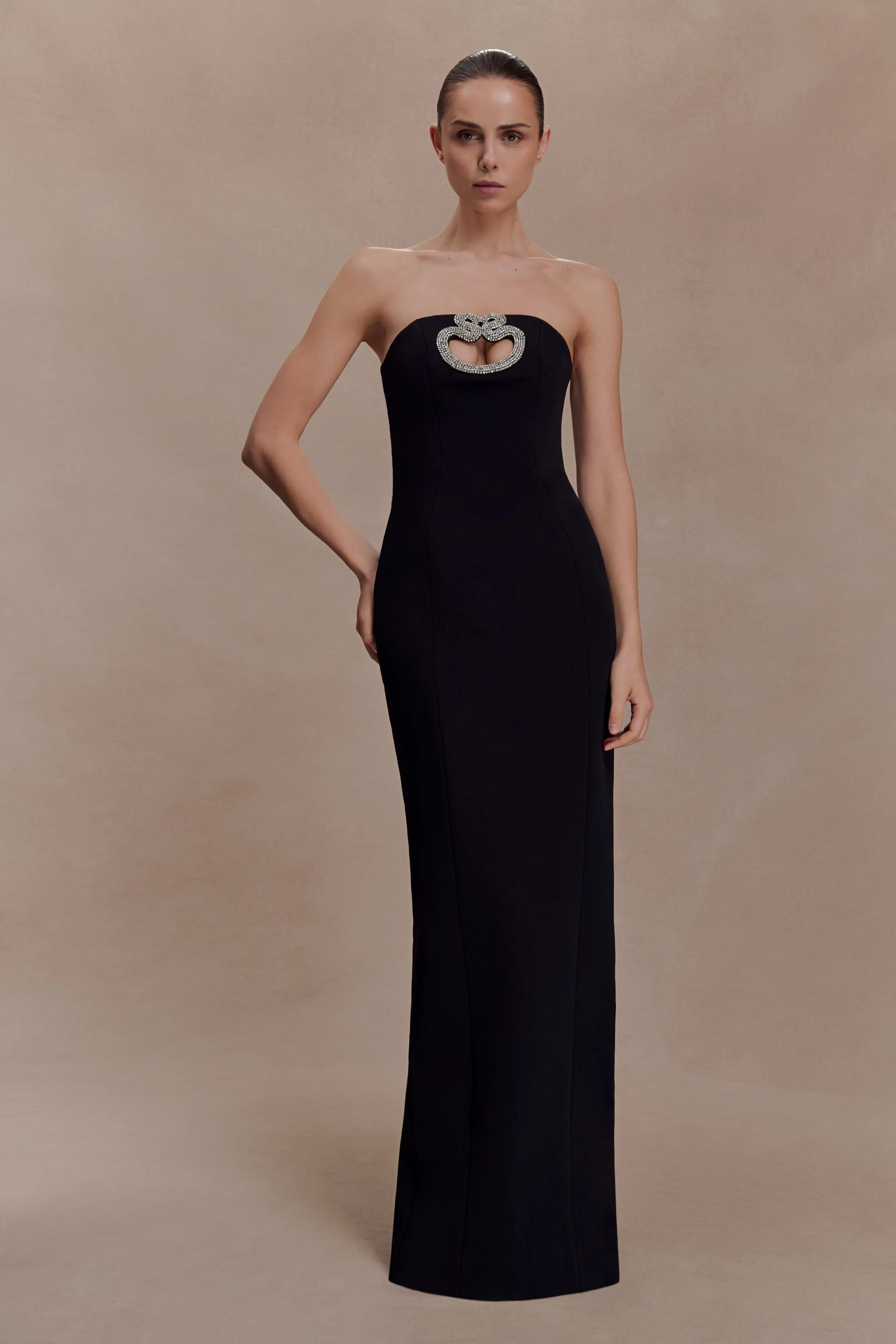 Hilda Embellished Strapless Maxi Dress - Black sold by Meshki
