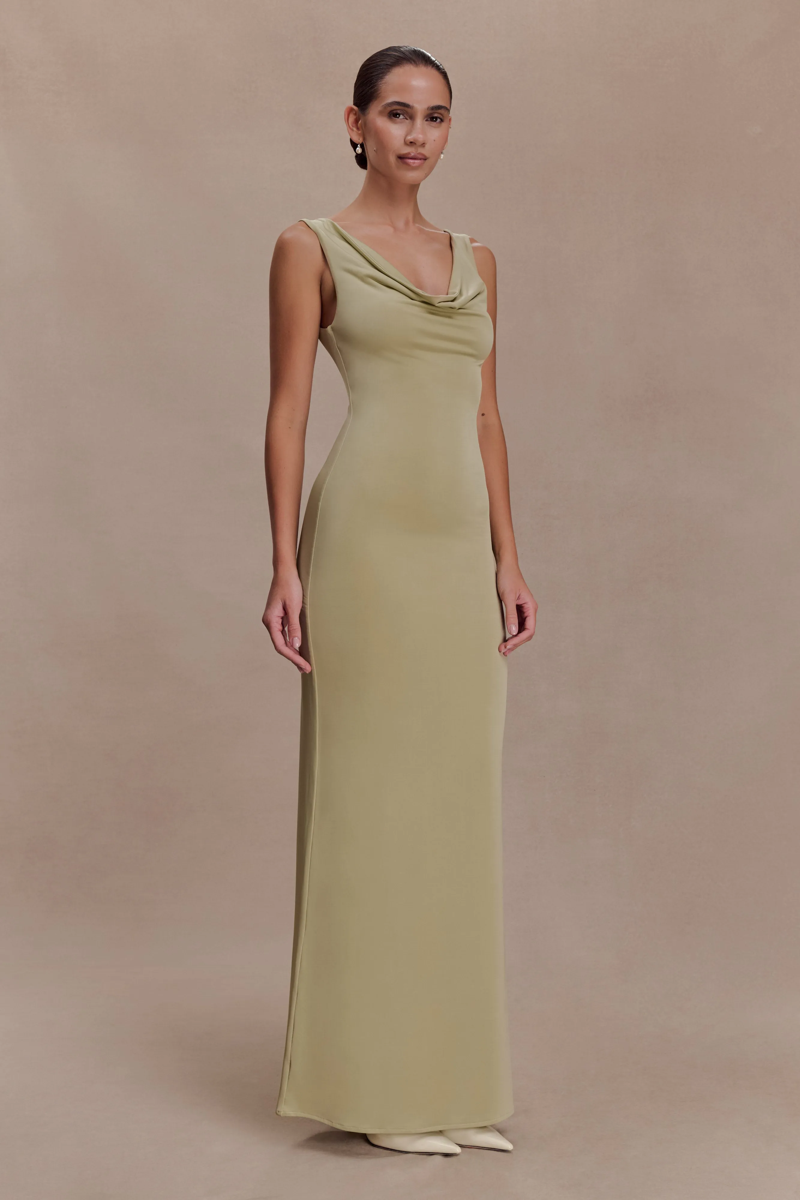 Marta Slinky Cowl Maxi Dress - Sage sold by Meshki product image thumbnail 4
