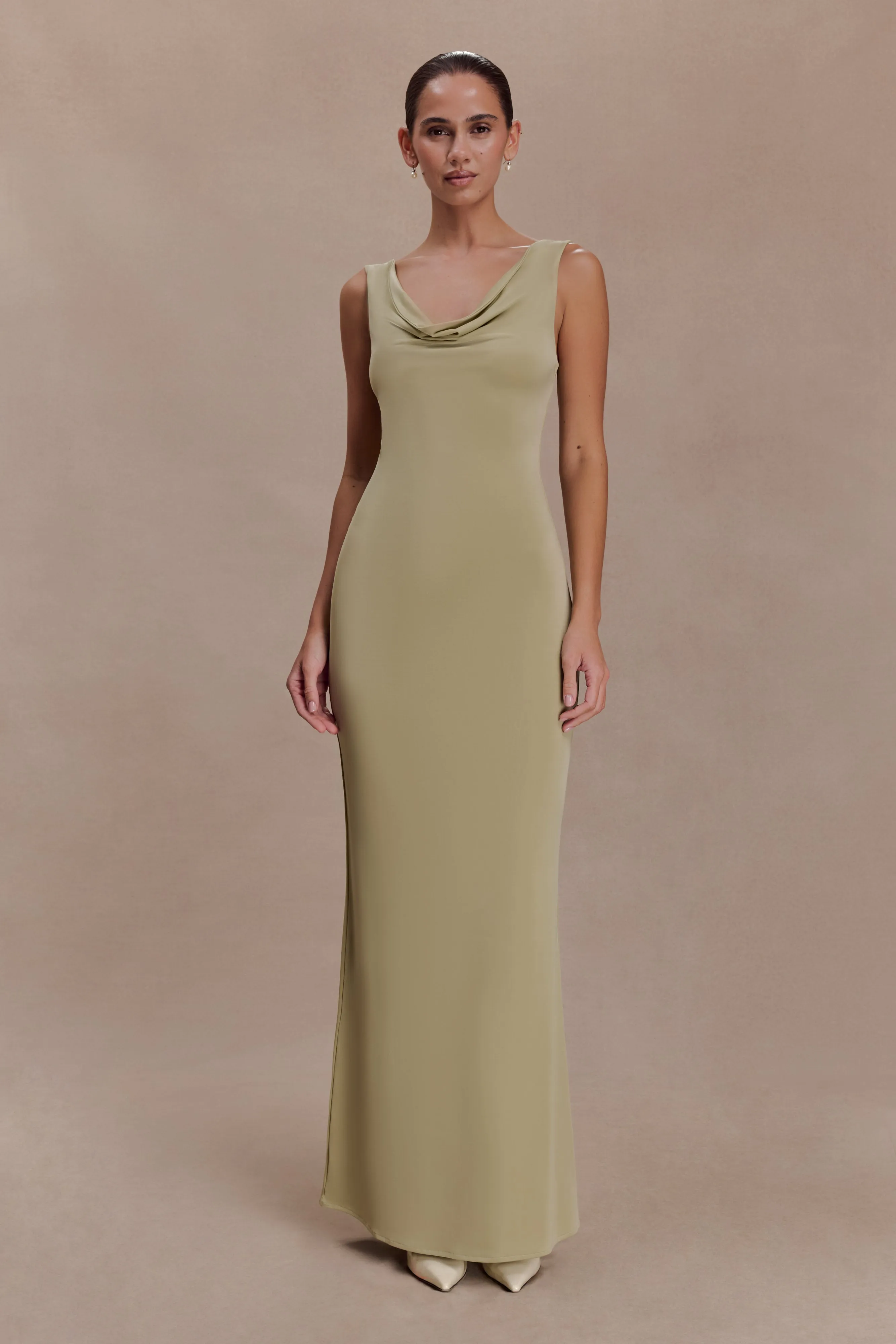 Marta Slinky Cowl Maxi Dress - Sage sold by Meshki