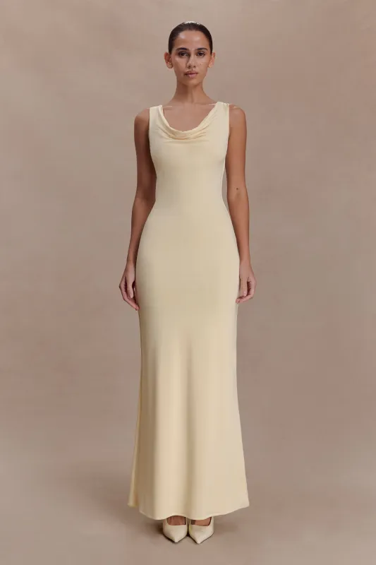 Marta Slinky Cowl Maxi Dress - Lemon sold by Meshki