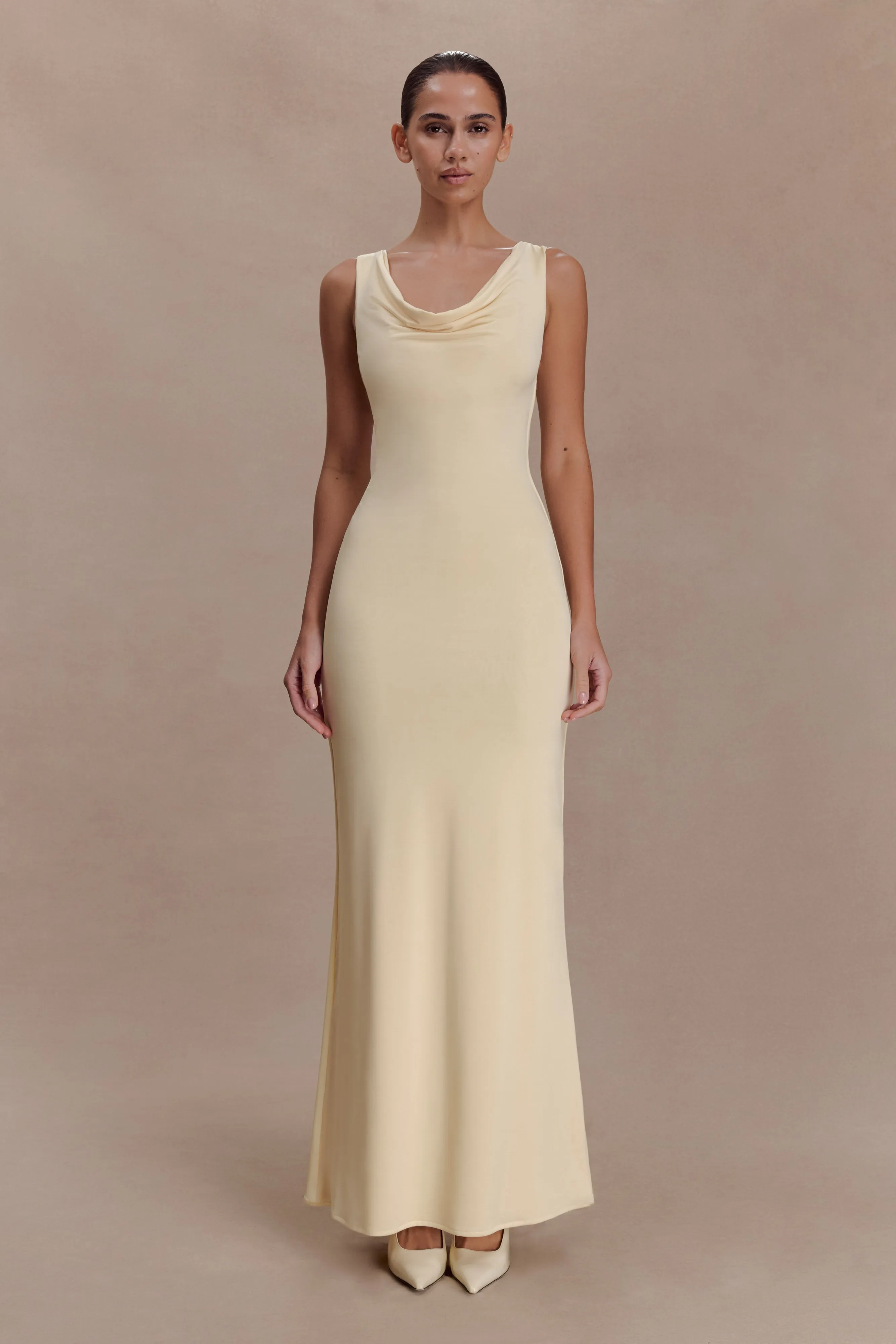 Marta Slinky Cowl Maxi Dress - Lemon sold by Meshki