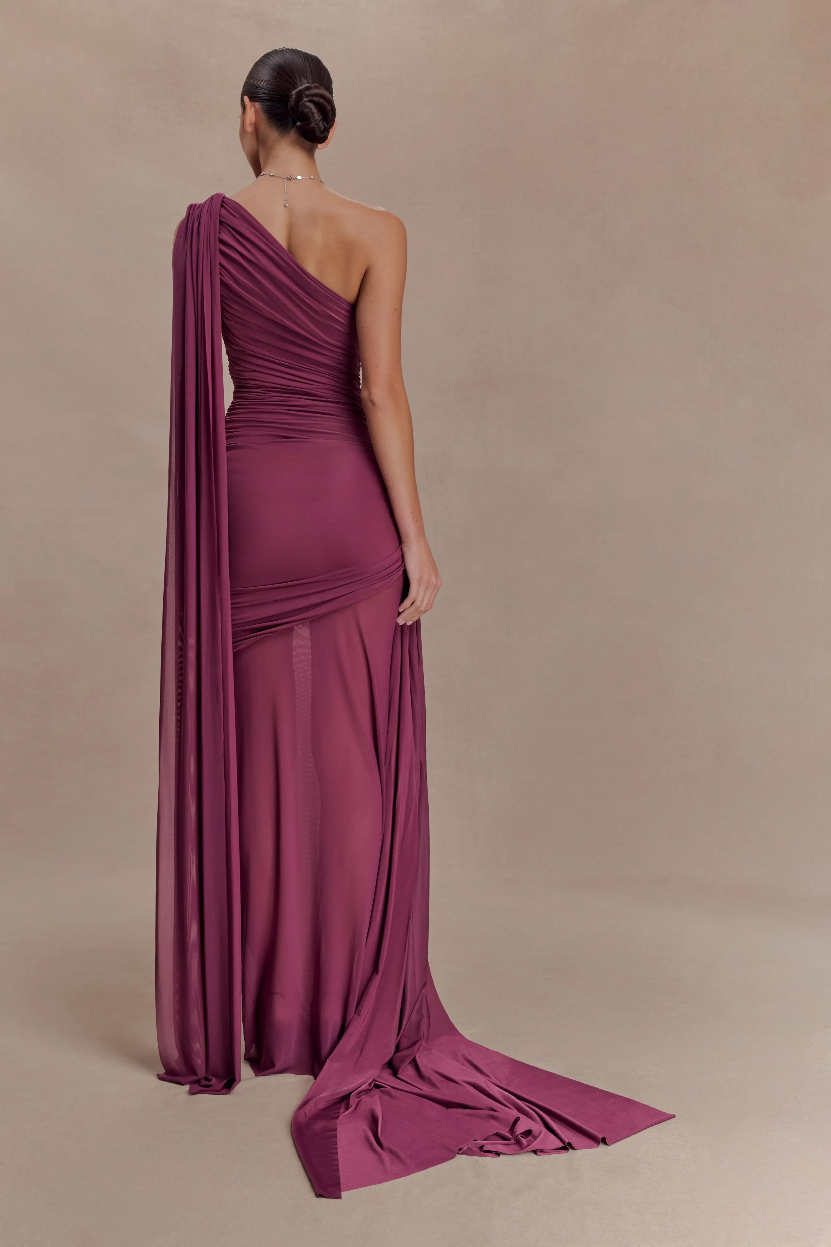 Asher Slinky One Shoulder Maxi Dress - Neutral Plum sold by Meshki product image thumbnail 2