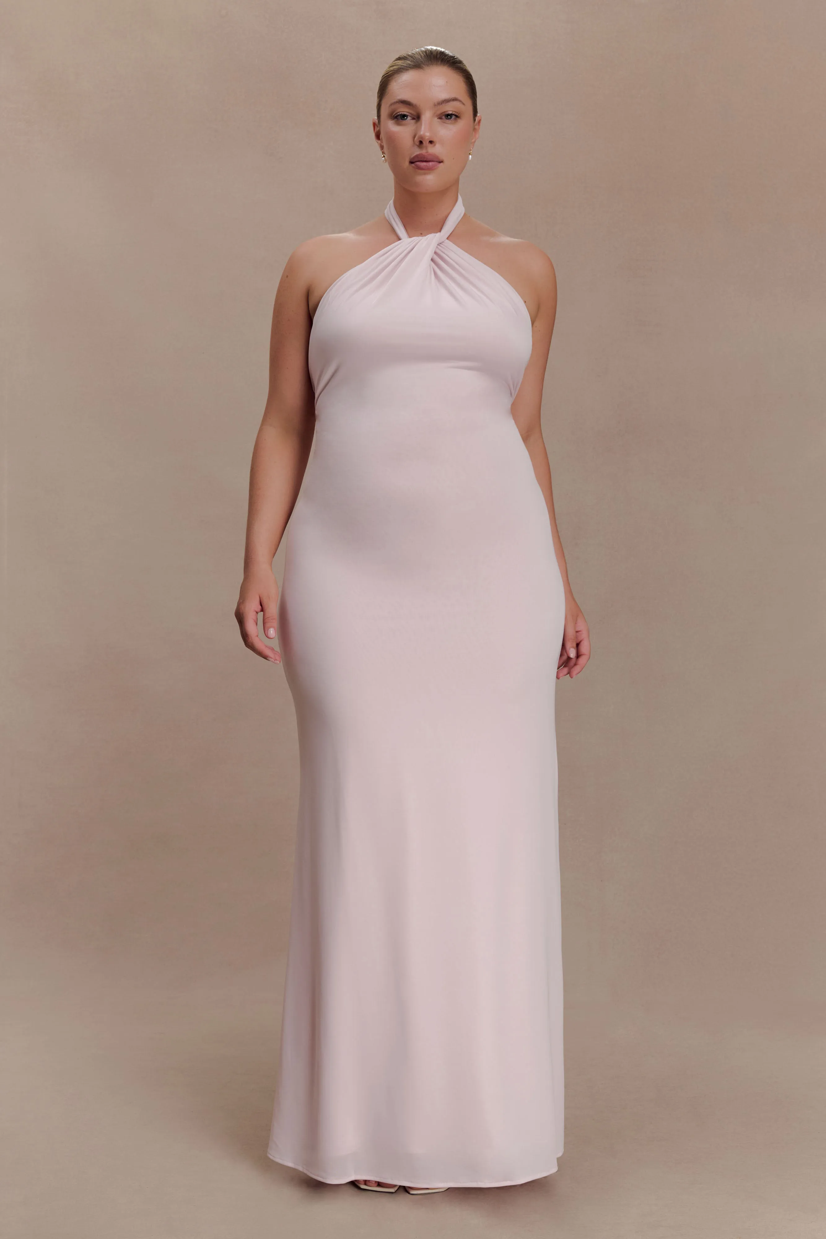 Elyna Slinky Halter Maxi Dress - Pale Pink sold by Meshki product image thumbnail 5
