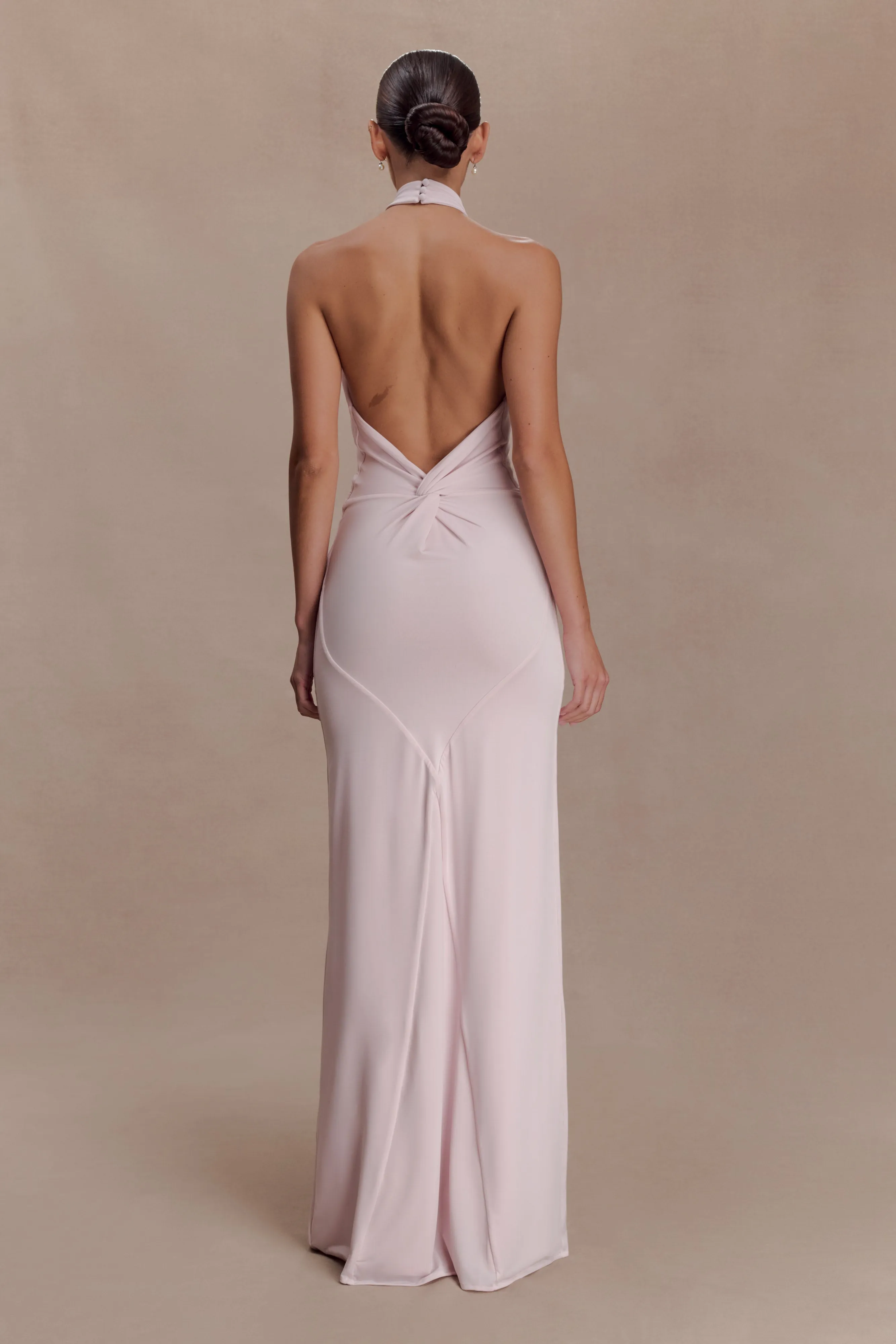 Elyna Slinky Halter Maxi Dress - Pale Pink sold by Meshki product image thumbnail 2