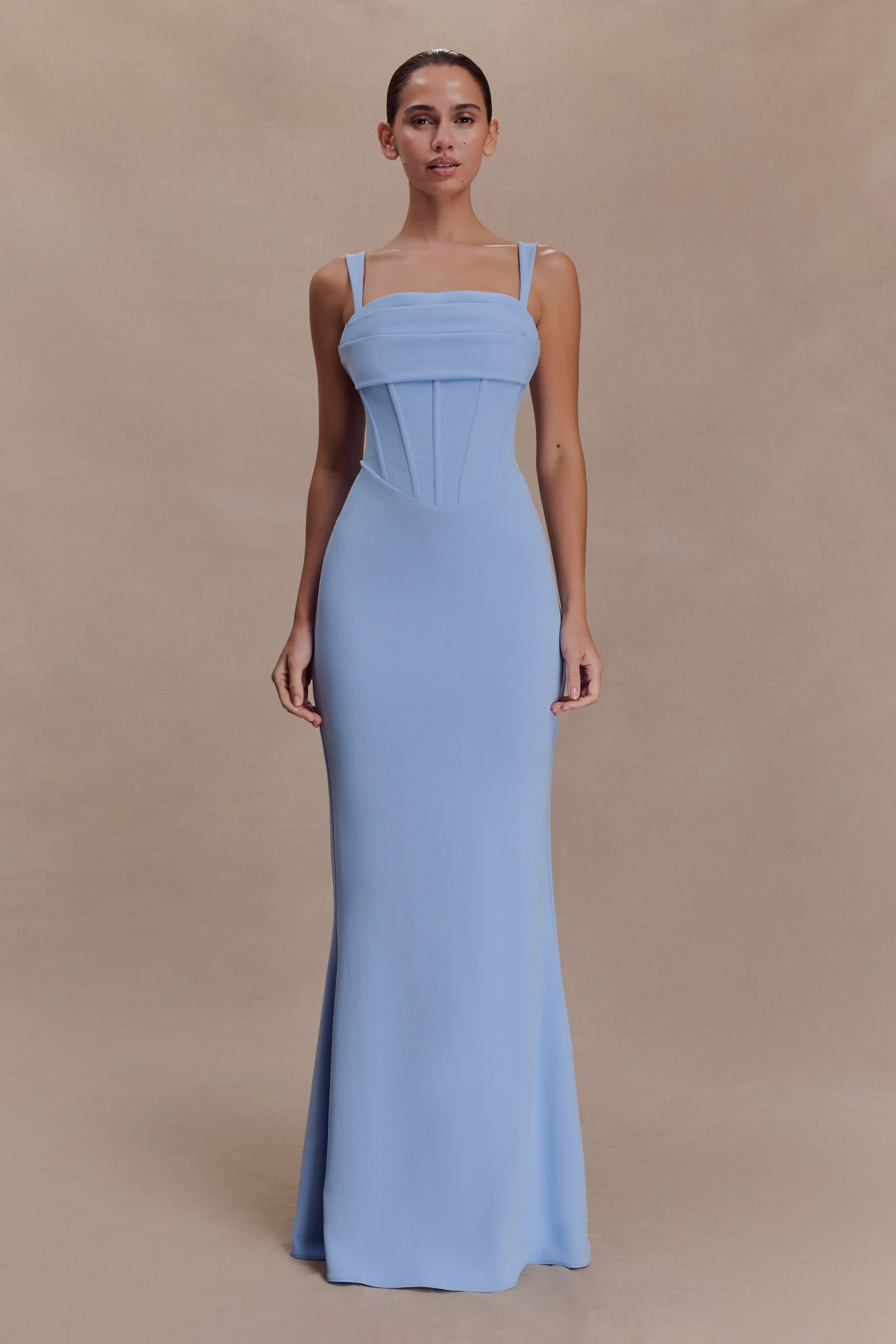 Luella Crepe Corset Maxi Dress - Cornflower Blue sold by Meshki