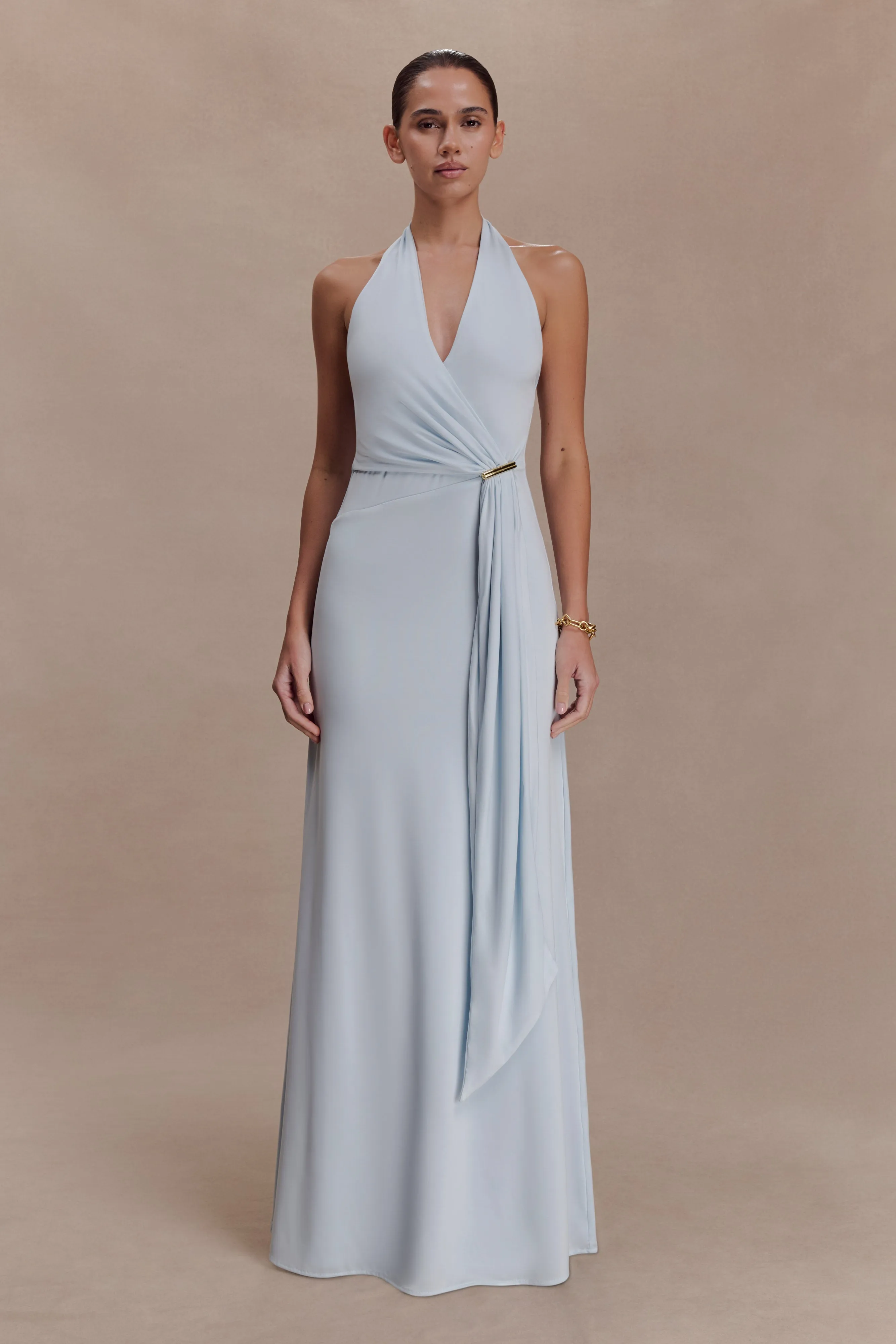 Veda Slinky Halter Maxi Dress - Pale Blue sold by Meshki