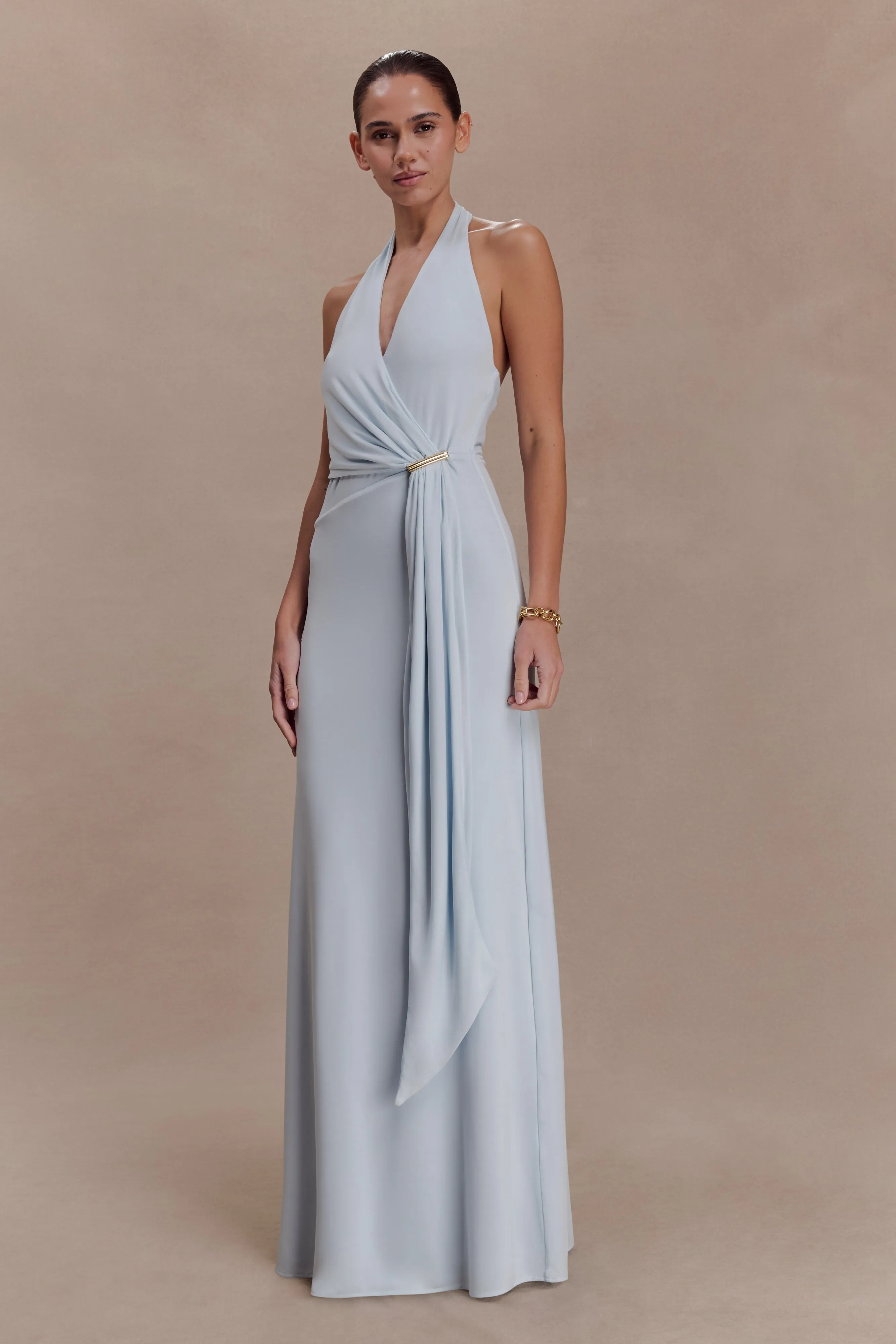 Veda Slinky Halter Maxi Dress - Pale Blue sold by Meshki product image thumbnail 3