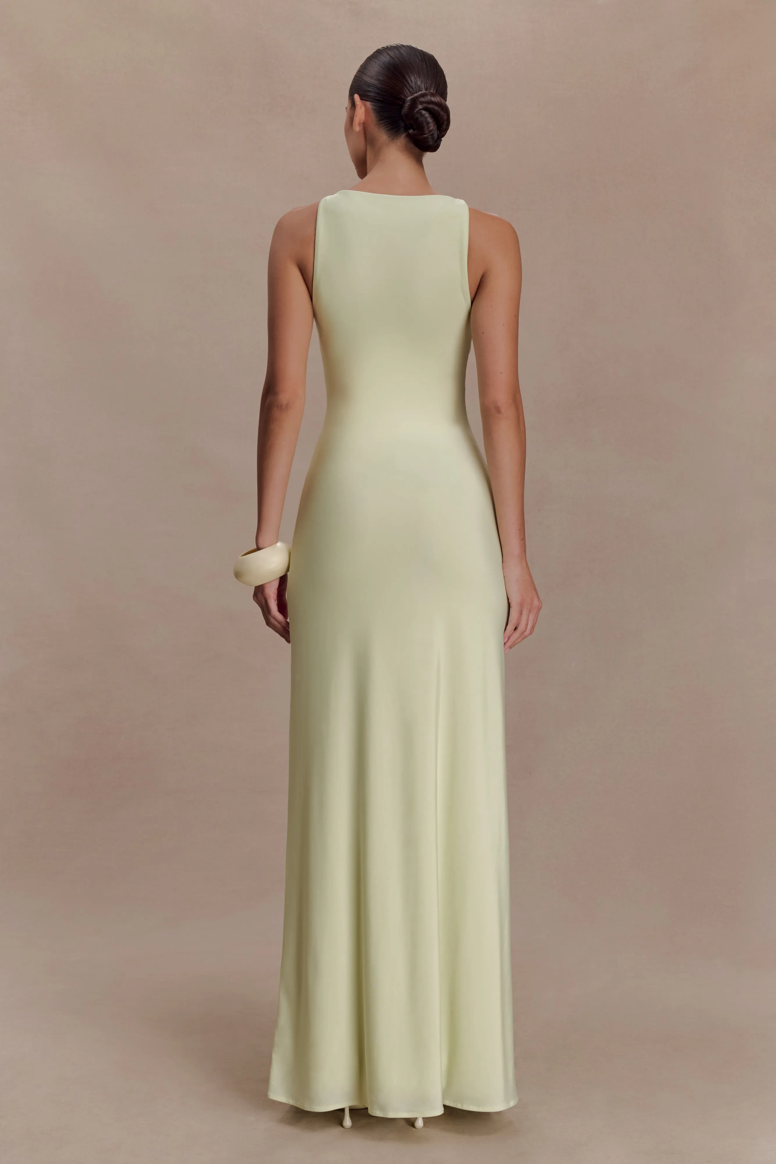 Perrie Slinky Ruched Maxi Dress - Pastel Lime sold by Meshki product image thumbnail 2