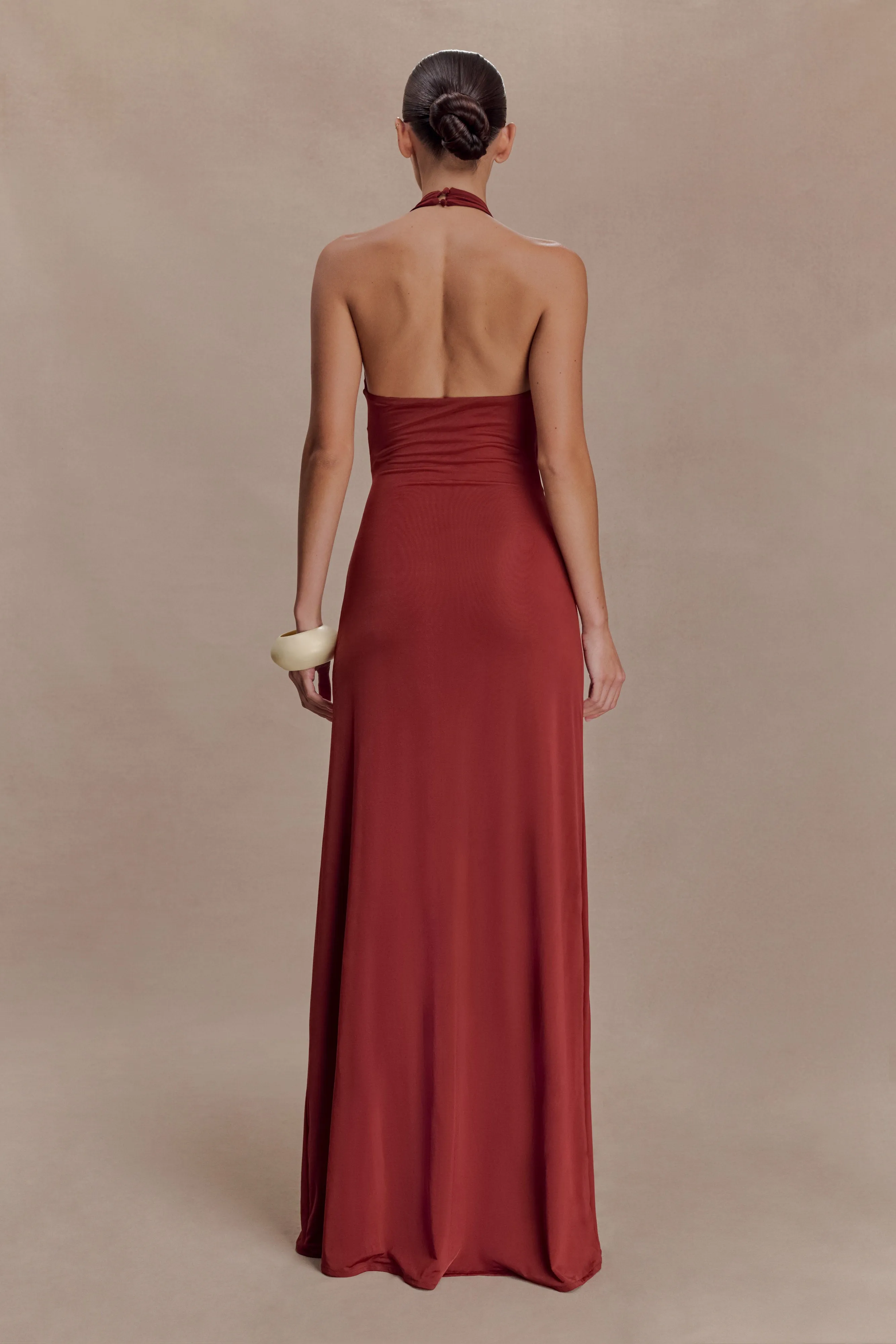 Veda Slinky Halter Maxi Dress - Russet sold by Meshki product image thumbnail 2
