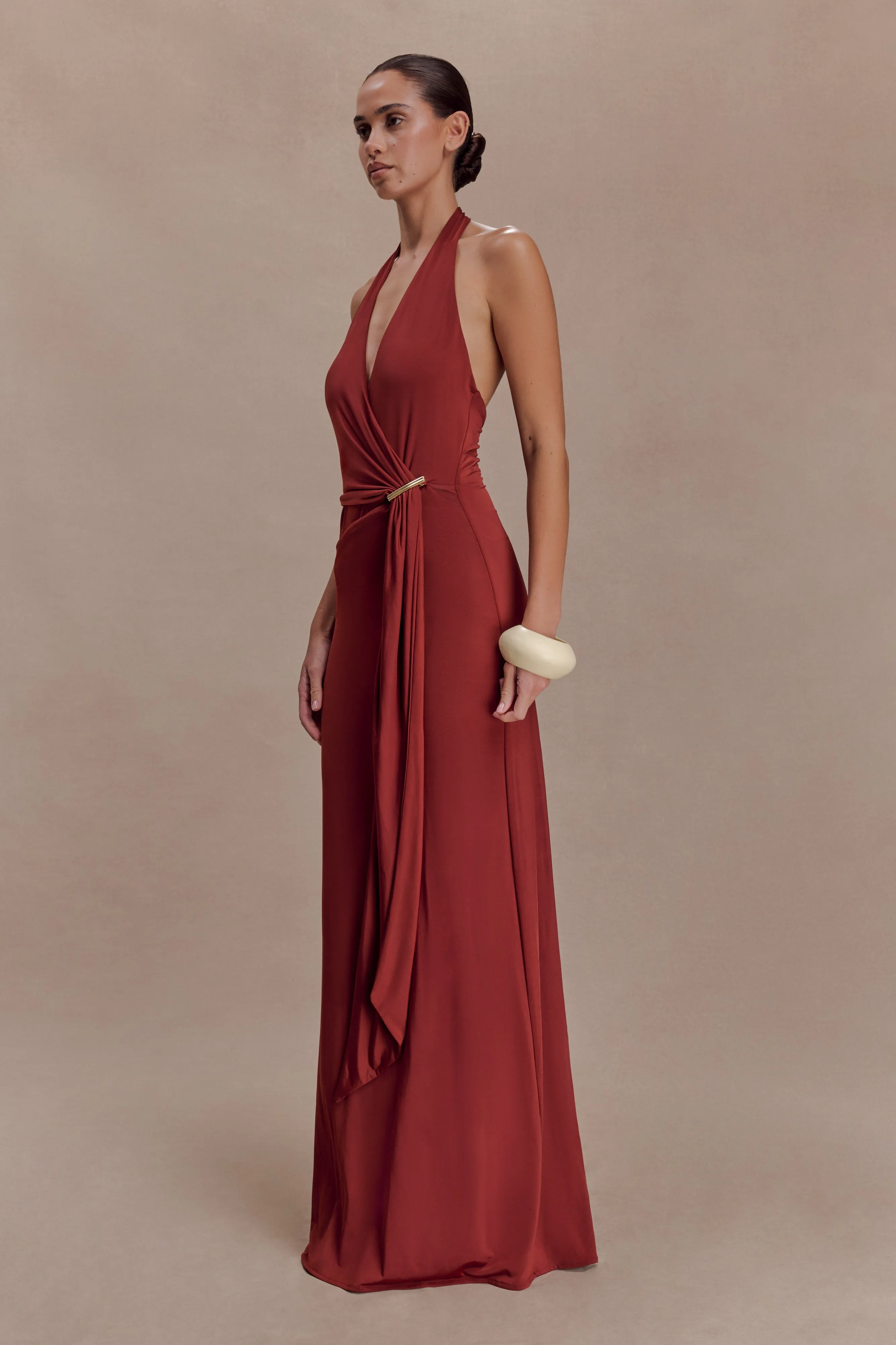 Veda Slinky Halter Maxi Dress - Russet sold by Meshki product image thumbnail 3