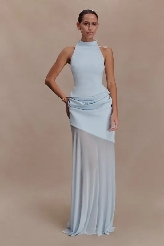 Portia Scuba And Mesh Maxi Skirt - Pale Blue sold by Meshki