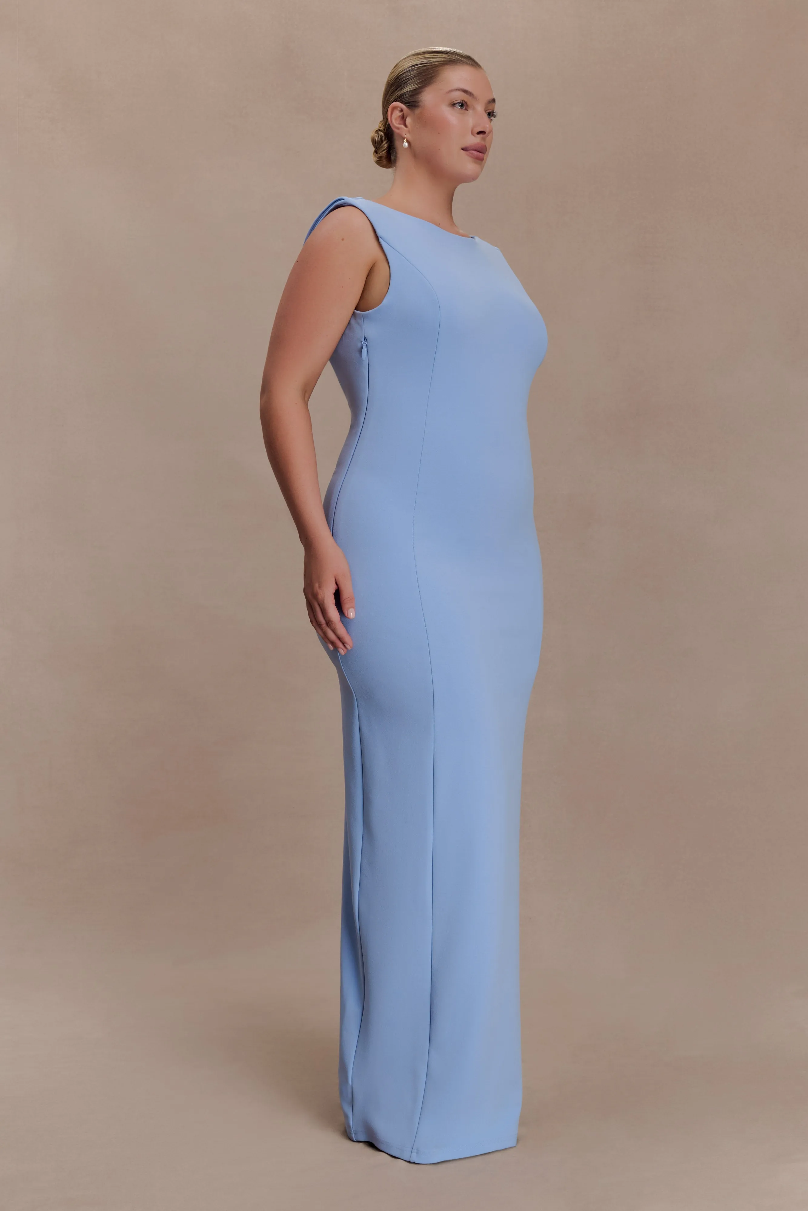 Galilea Crepe Draped Maxi Dress - Cornflower Blue sold by Meshki product image thumbnail 4