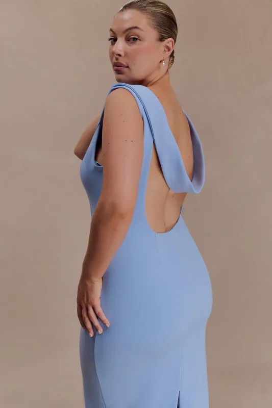 Galilea Crepe Draped Maxi Dress - Cornflower Blue sold by Meshki