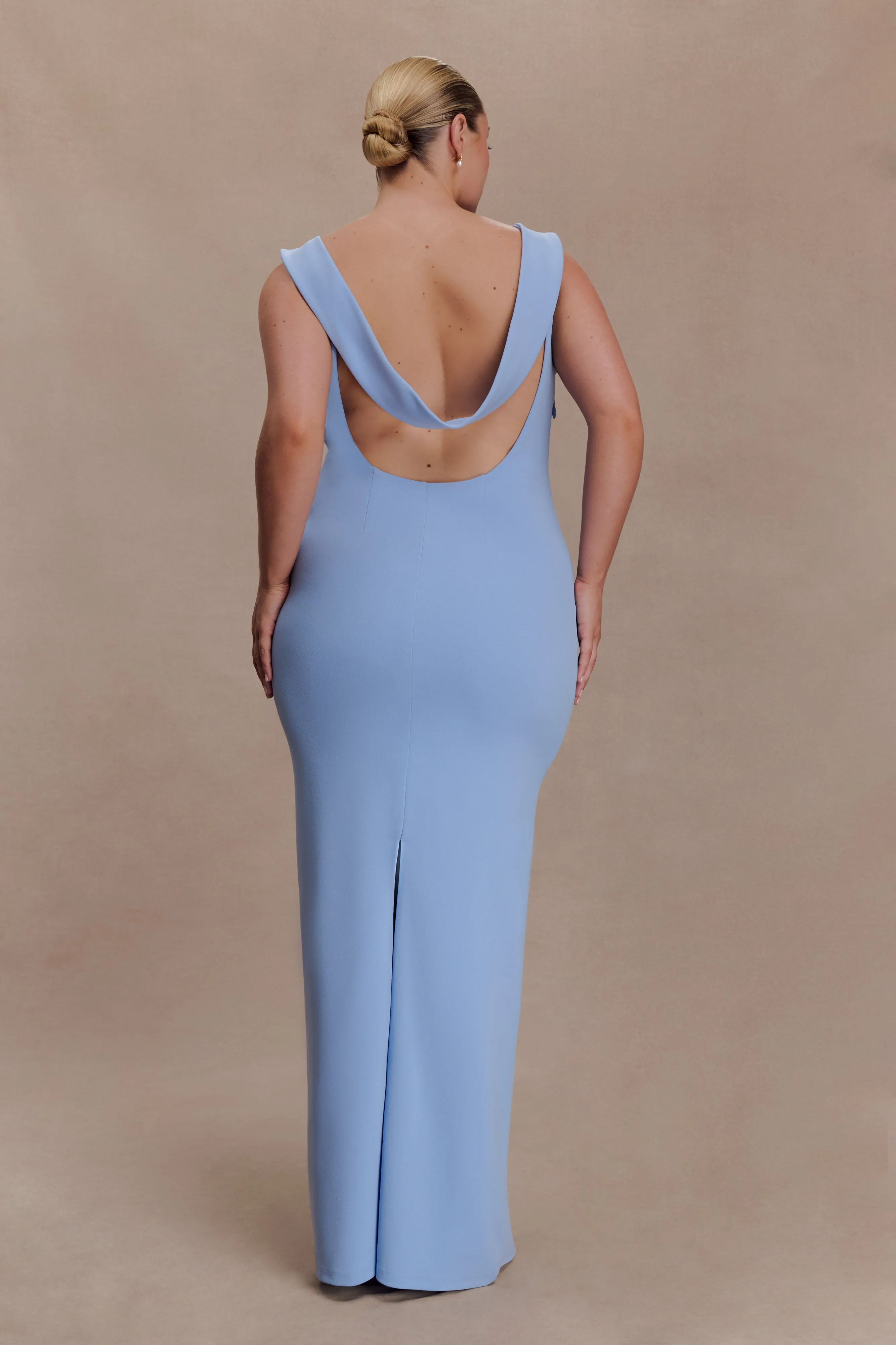 Galilea Crepe Draped Maxi Dress - Cornflower Blue sold by Meshki product image thumbnail 3