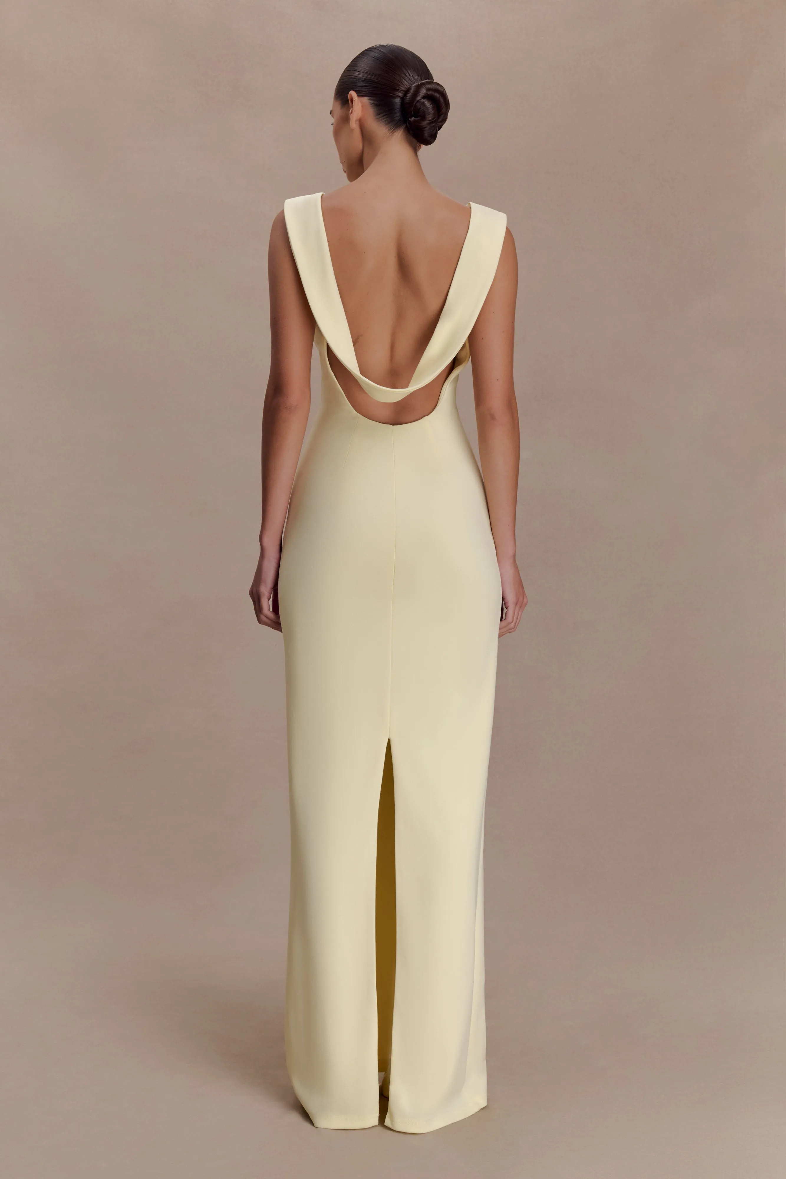 Galilea Crepe Draped Maxi Dress - Lemon sold by Meshki product image thumbnail 3