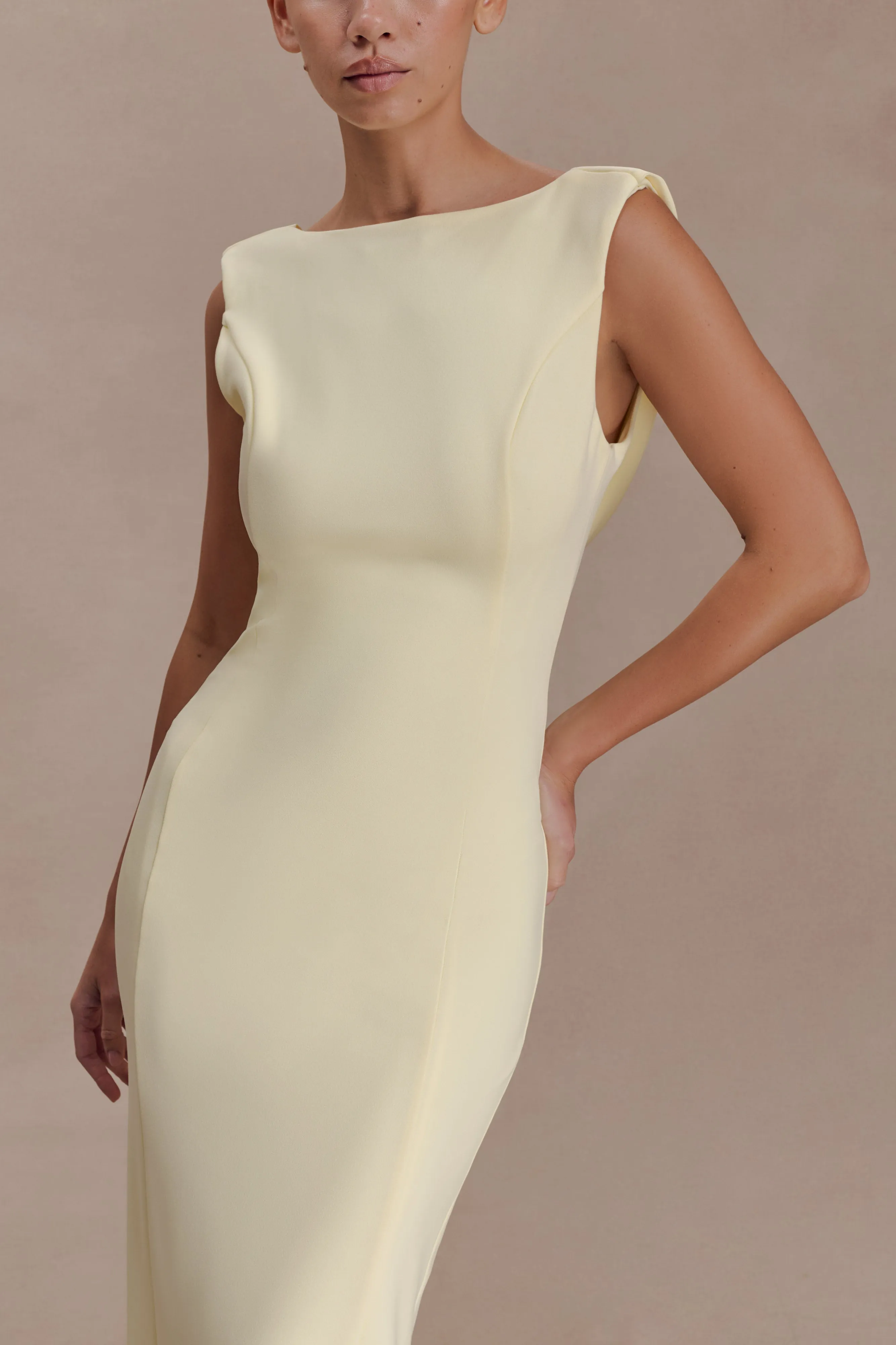 Galilea Crepe Draped Maxi Dress - Lemon sold by Meshki product image thumbnail 4